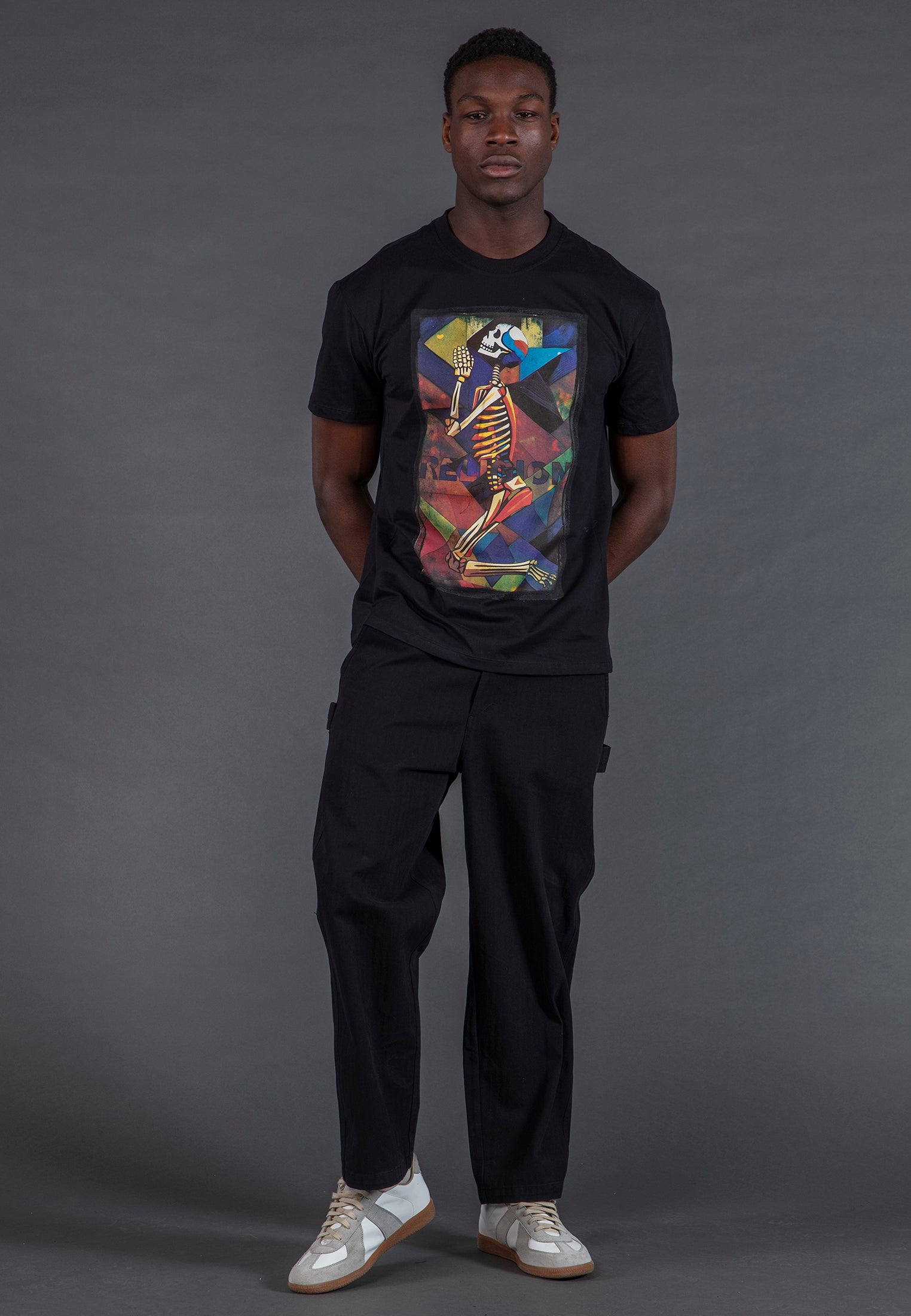PRAYING SKELETON CUBISM T-SHIRT BLACK