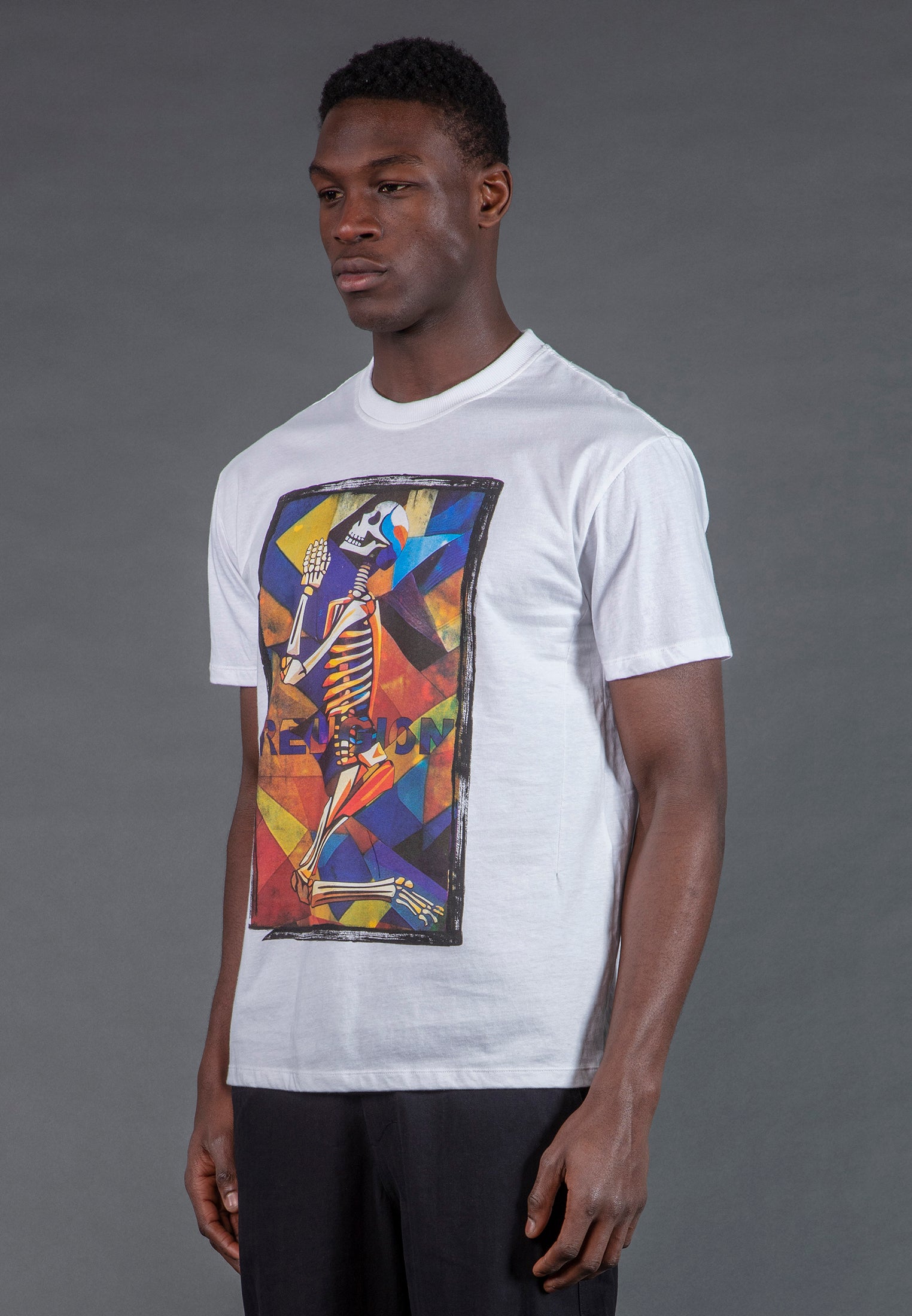 PRAYING SKELETON CUBISM T-SHIRT WHITE