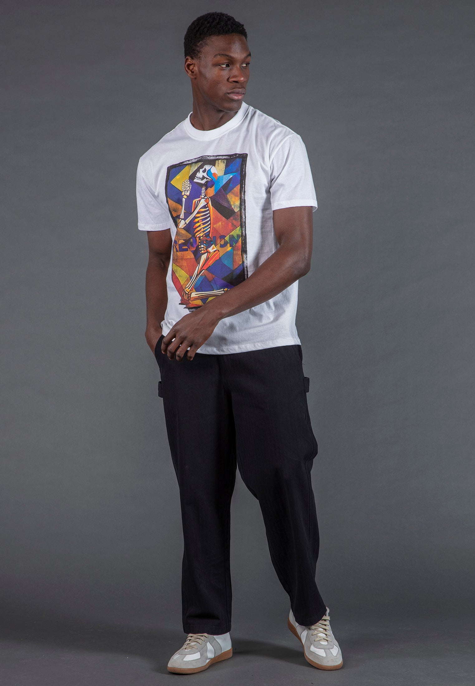 PRAYING SKELETON CUBISM T-SHIRT WHITE