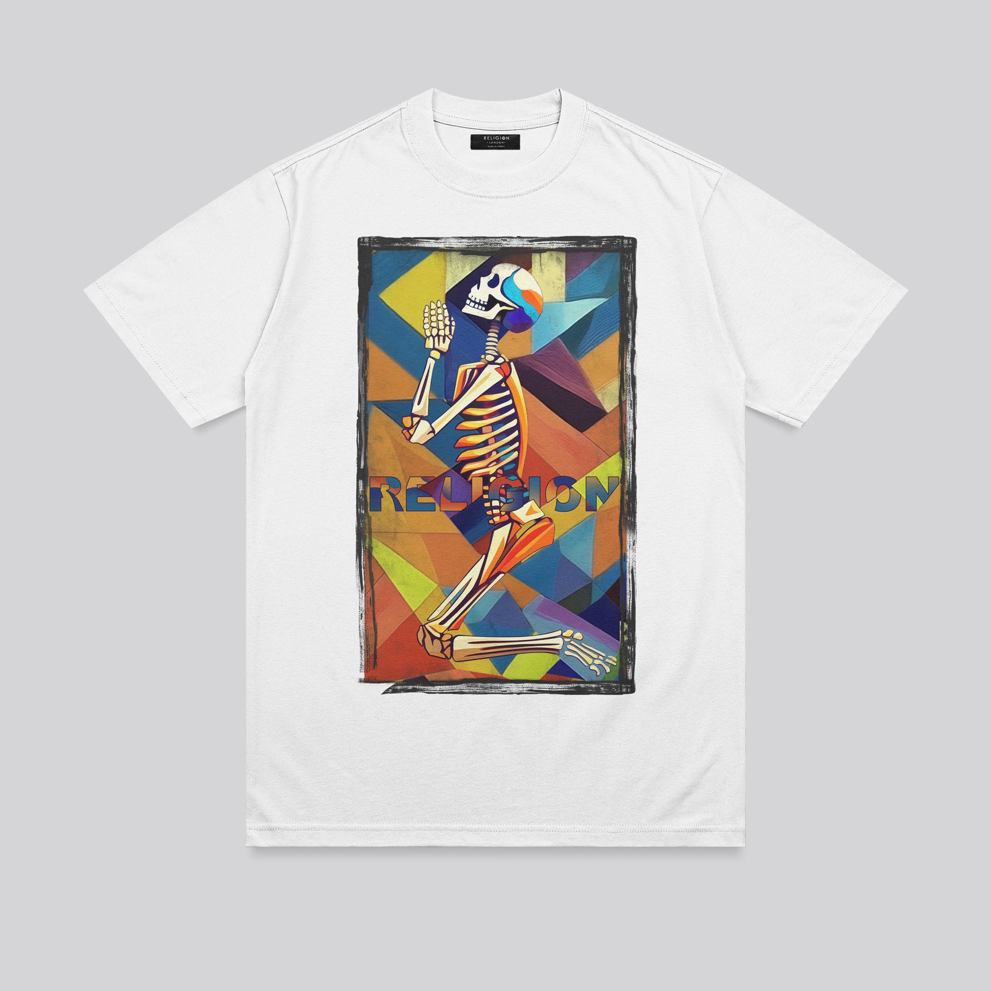 PRAYING SKELETON CUBISM T-SHIRT WHITE