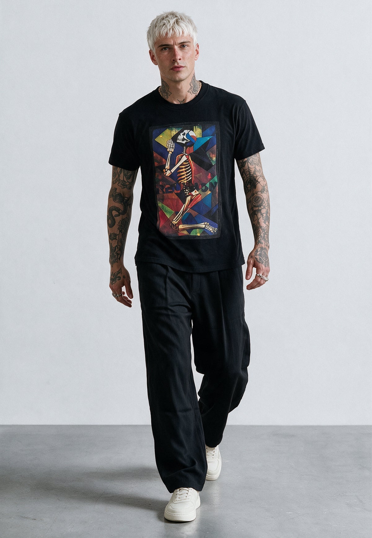 PRAYING SKELETON CUBISM T-SHIRT BLACK