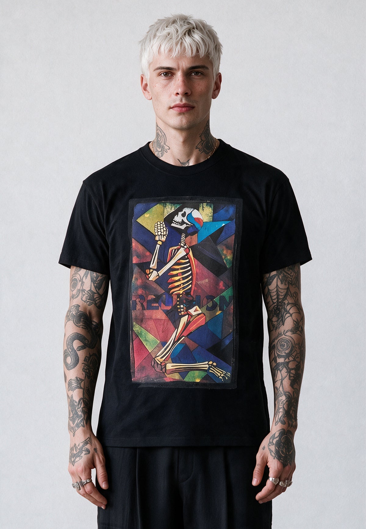 PRAYING SKELETON CUBISM T-SHIRT BLACK