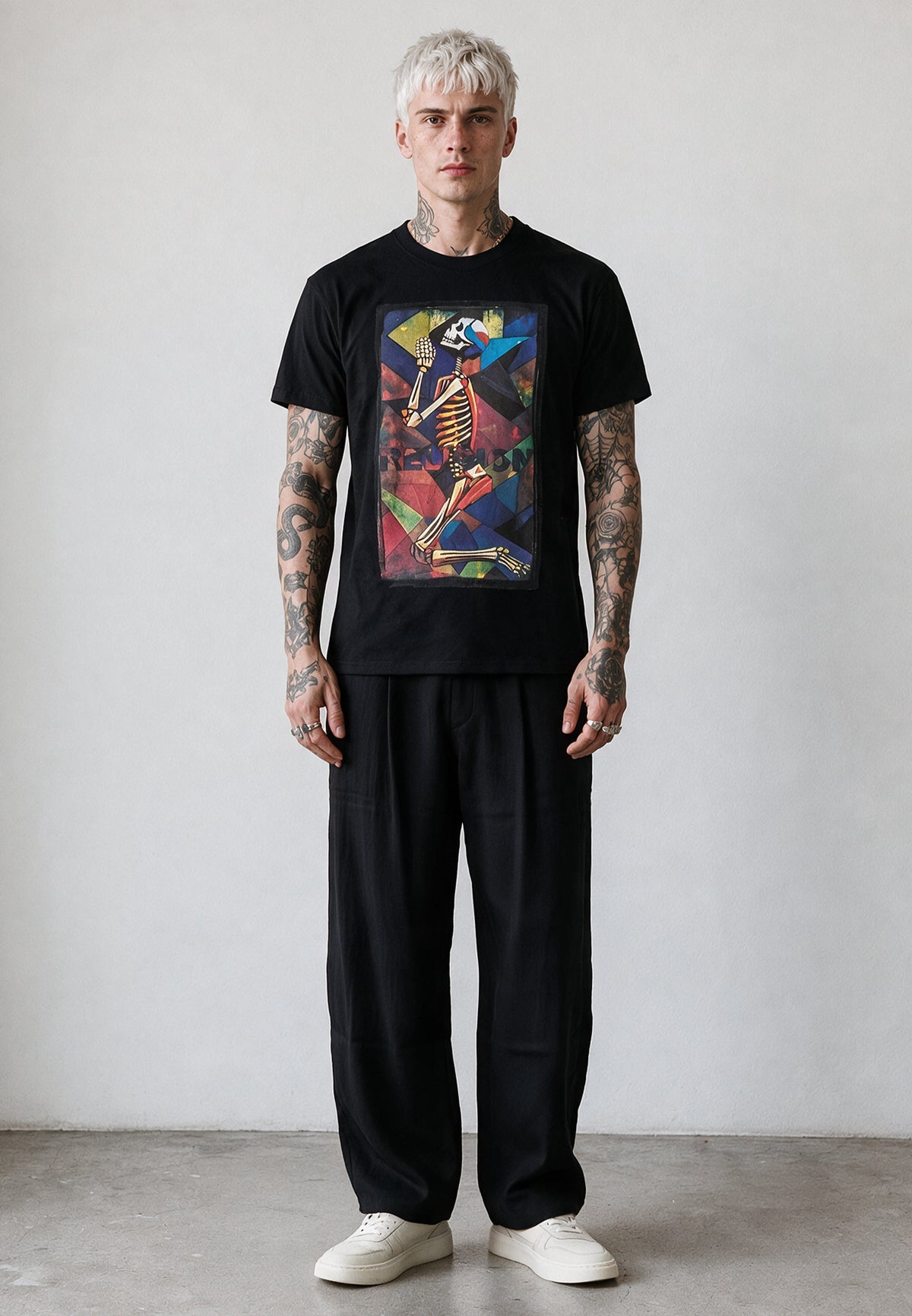 PRAYING SKELETON CUBISM T-SHIRT BLACK