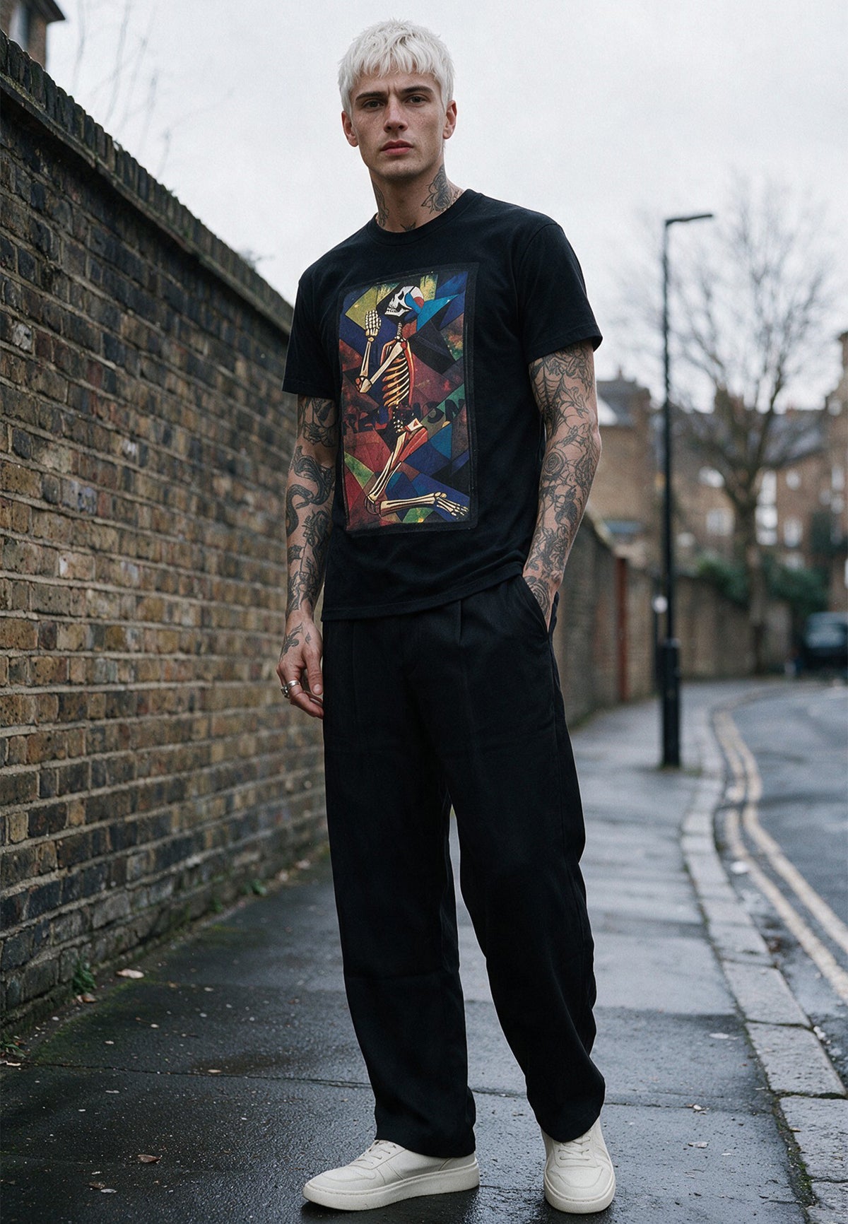 PRAYING SKELETON CUBISM T-SHIRT BLACK