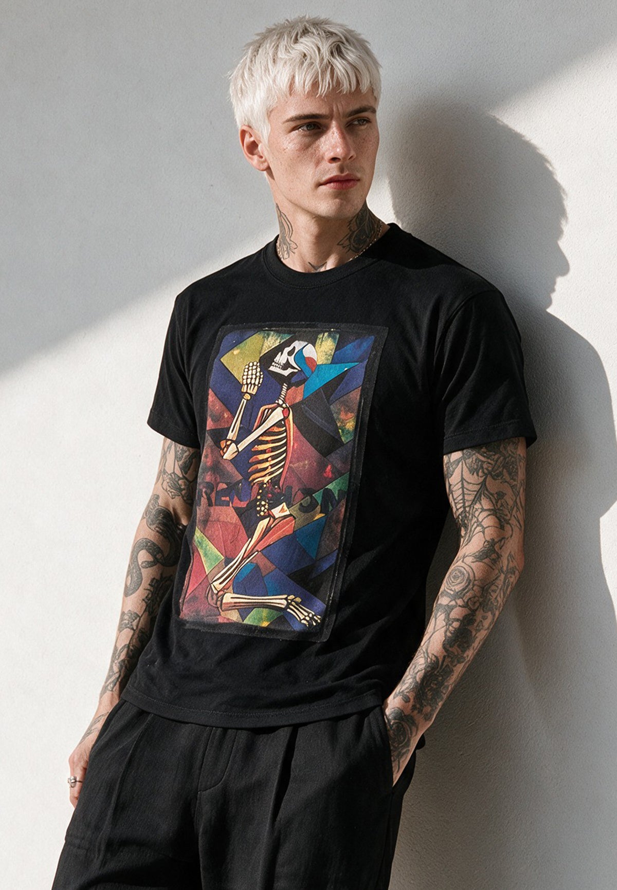 PRAYING SKELETON CUBISM T-SHIRT BLACK