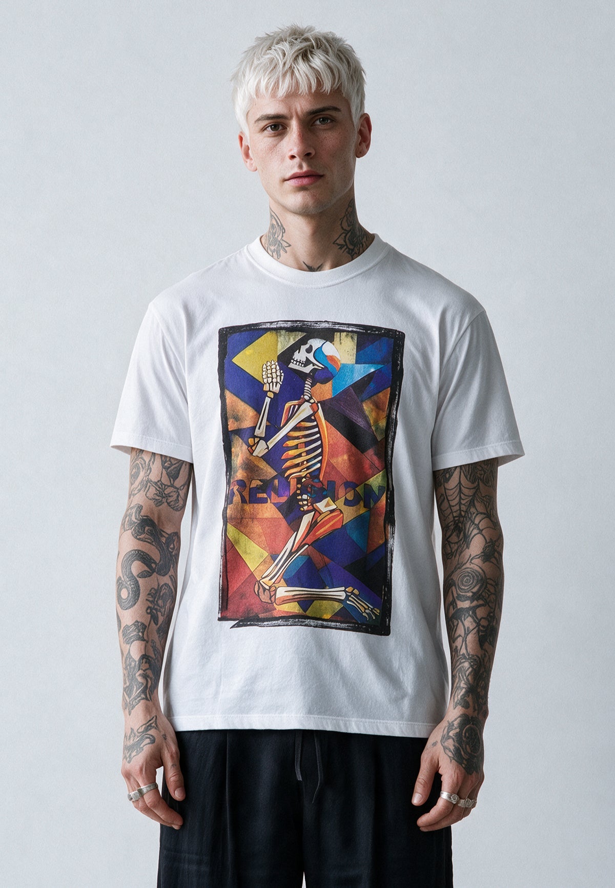 PRAYING SKELETON CUBISM T-SHIRT WHITE