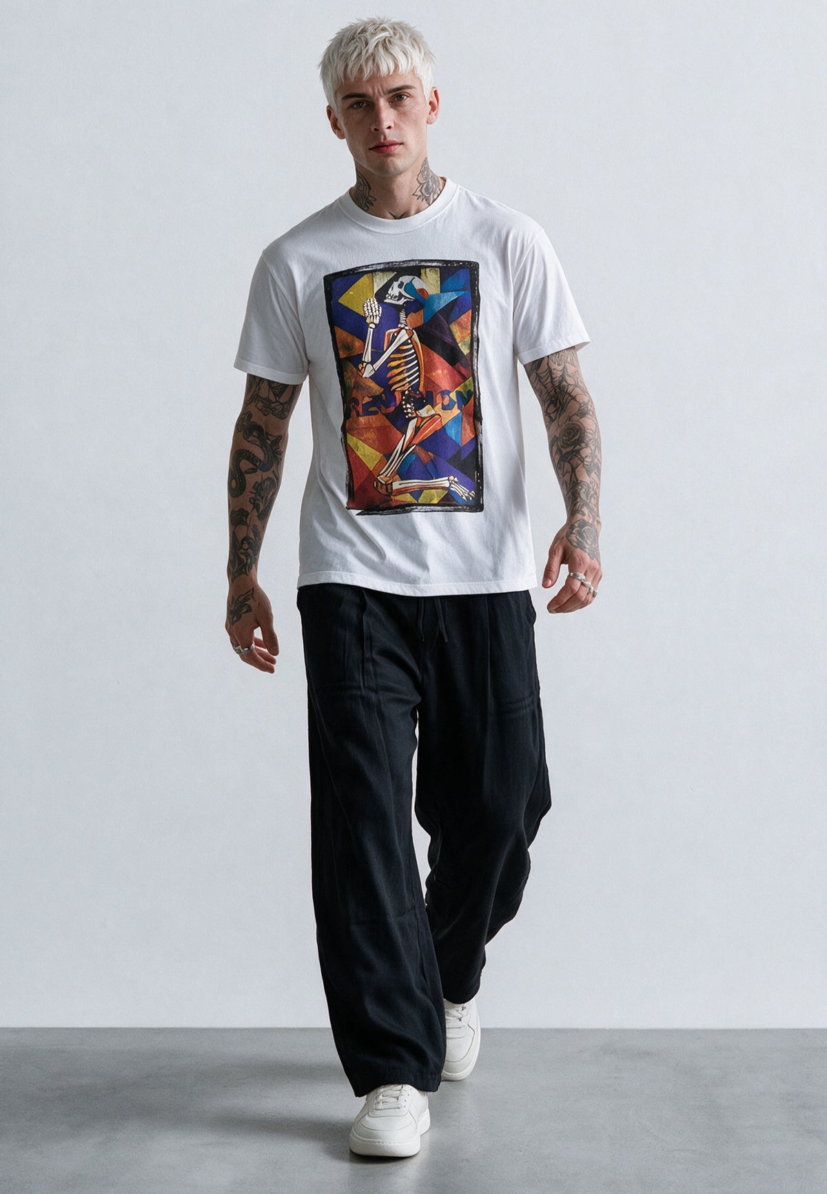 PRAYING SKELETON CUBISM T-SHIRT WHITE