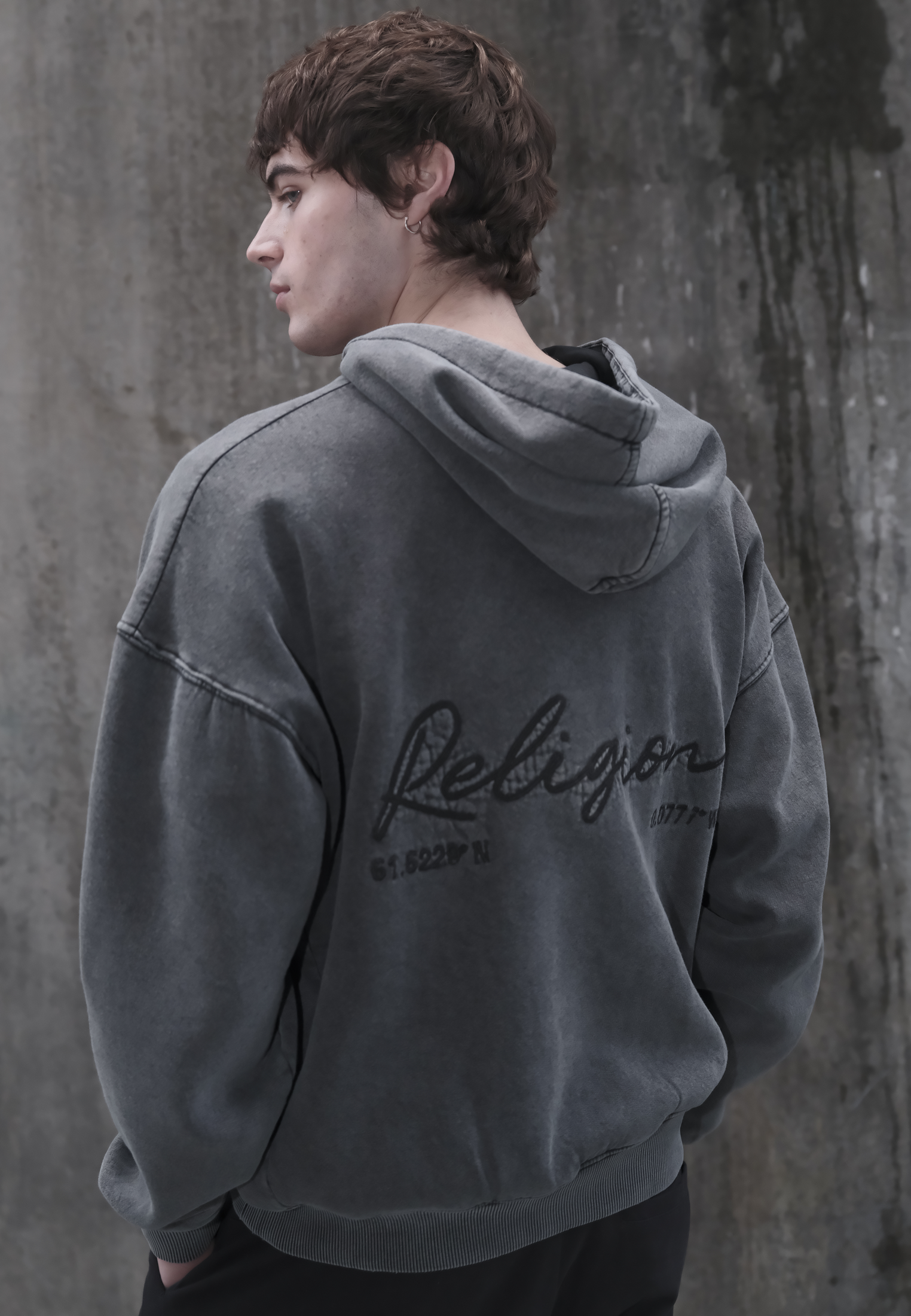 Acid wash black hoodie sales