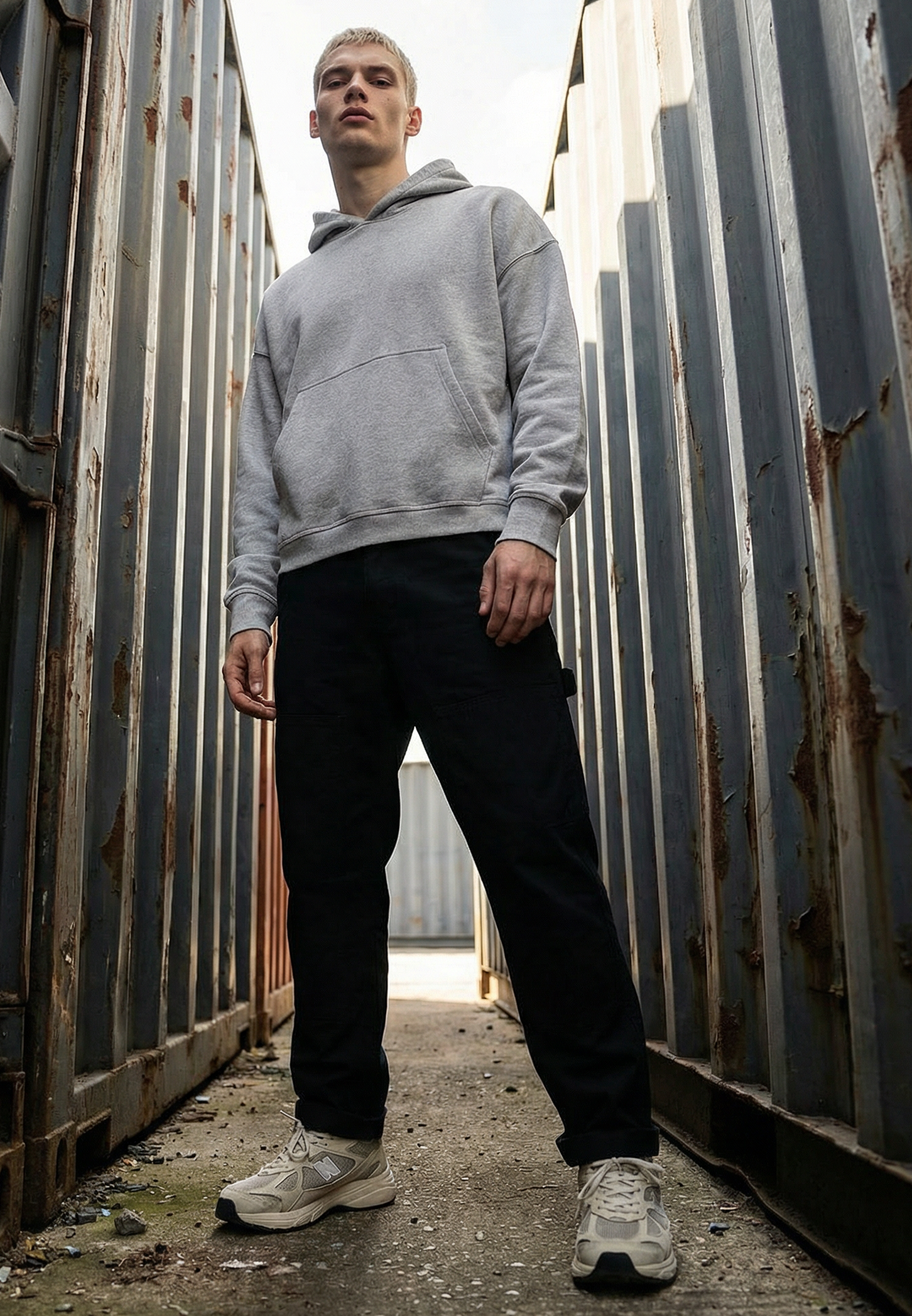 CROP BOX HOODIE GREY MARL