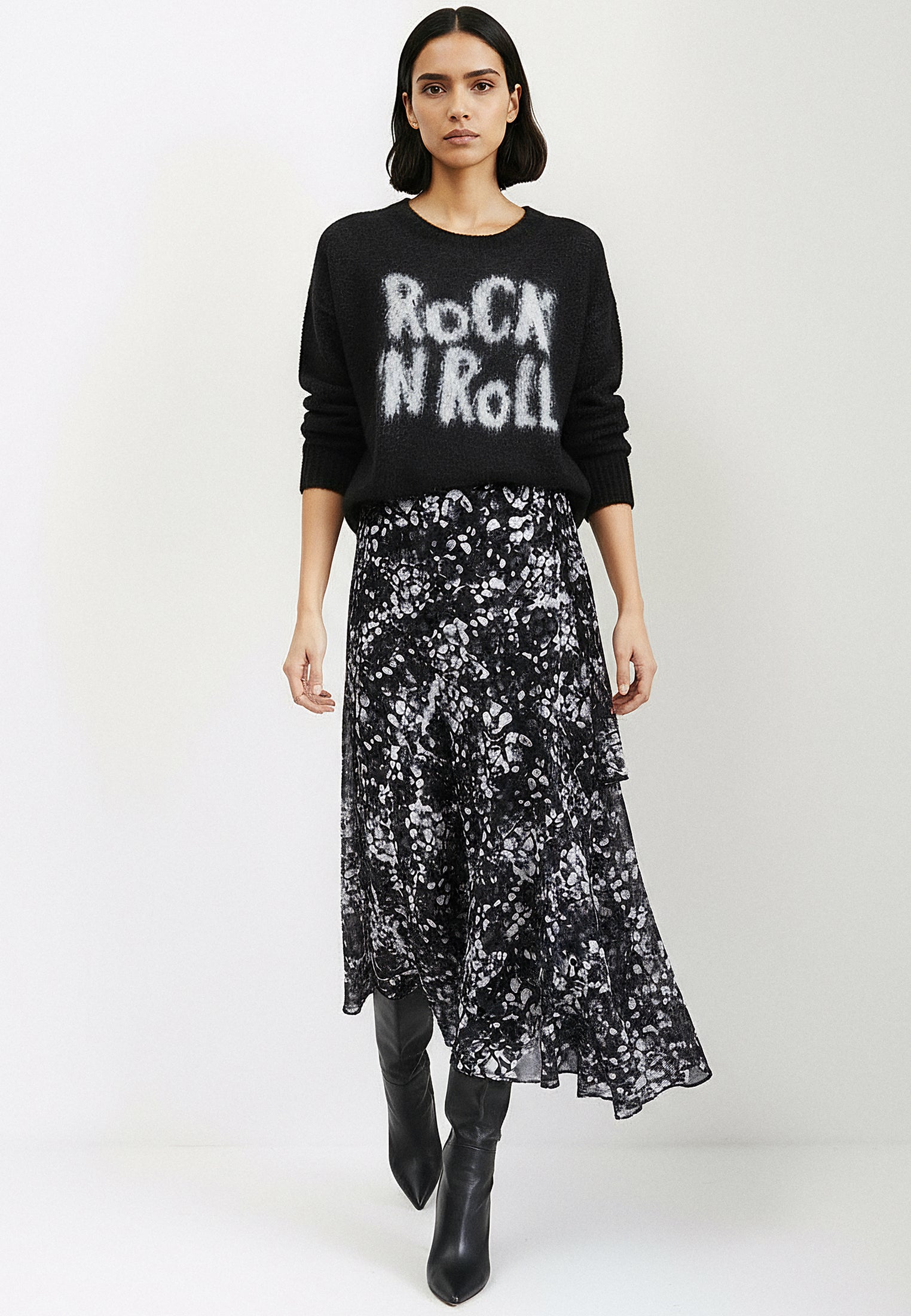 SPINEL SKIRT STILL PRINT BLACK & GREY