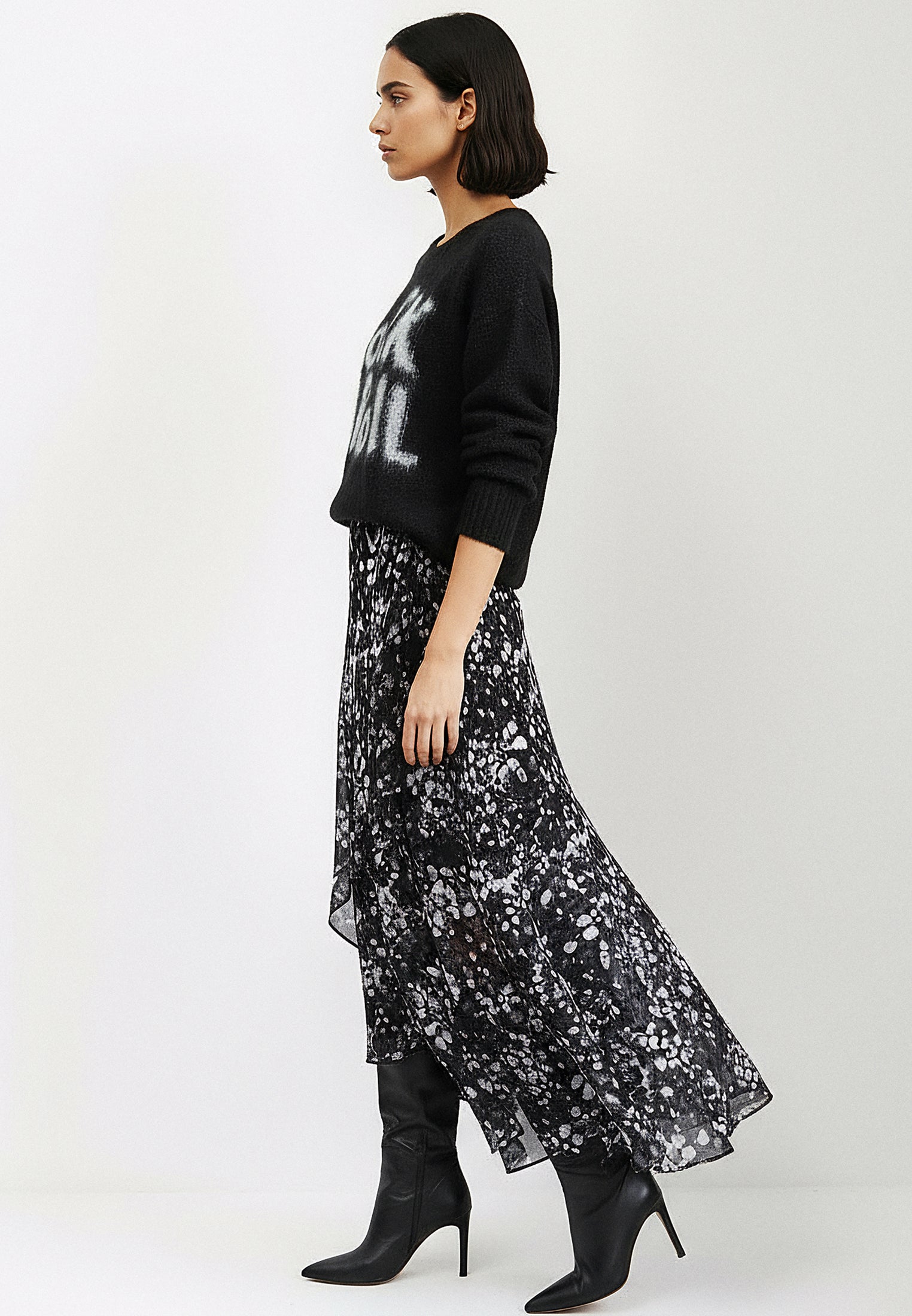 SPINEL SKIRT STILL PRINT BLACK & GREY