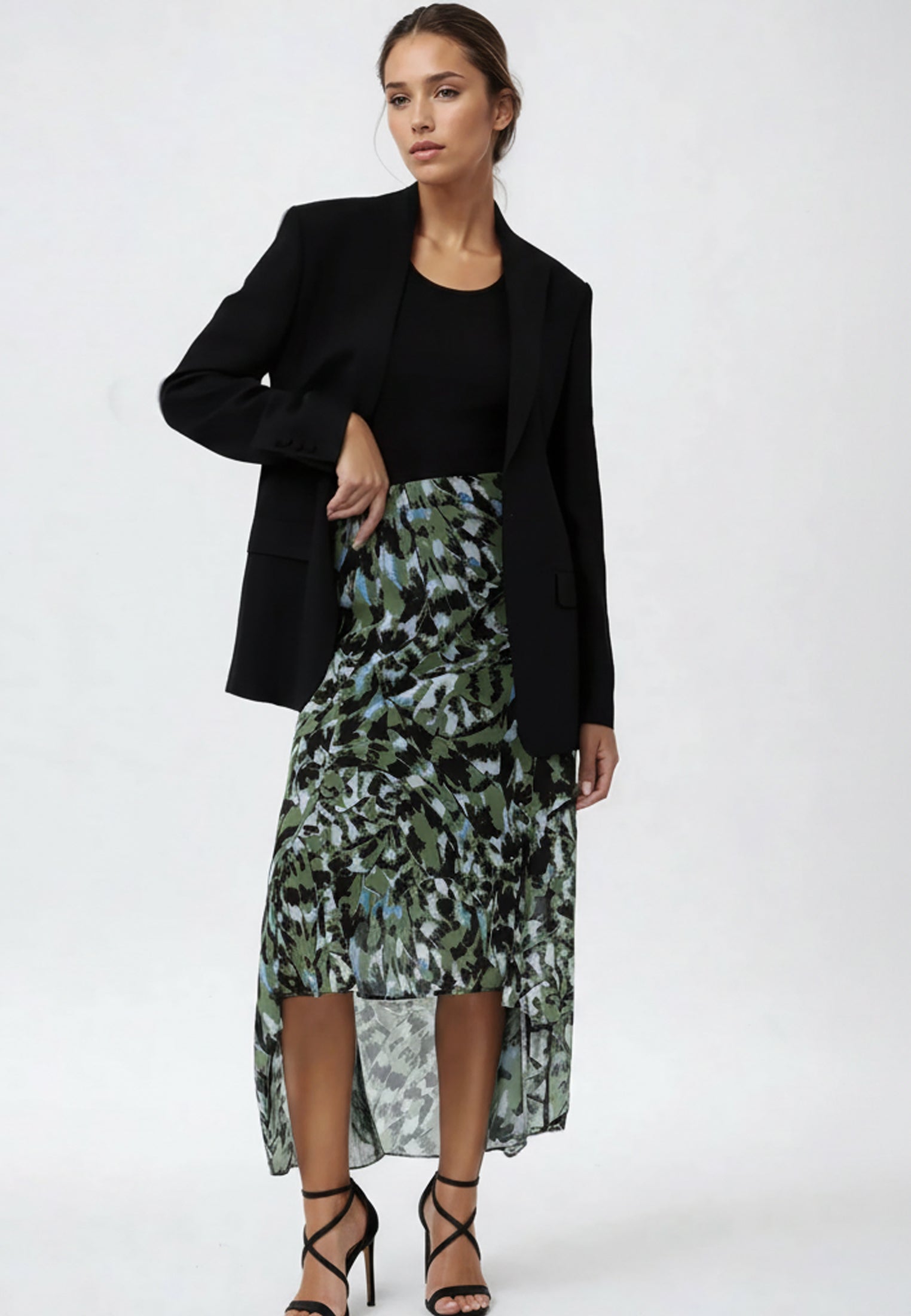 GALLANT SKIRT GREEN&BLACK PRINT