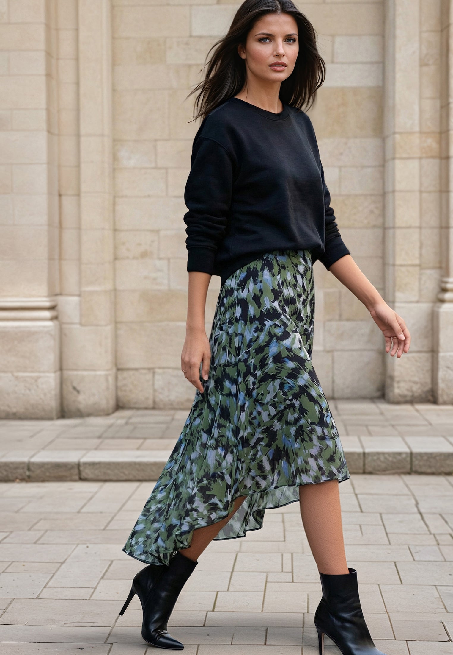 GALLANT SKIRT GREEN&BLACK PRINT