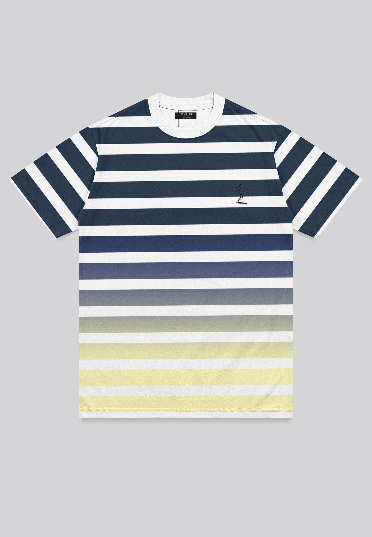 RELIGION Gradient Blue And Yellow Striped T Shirt