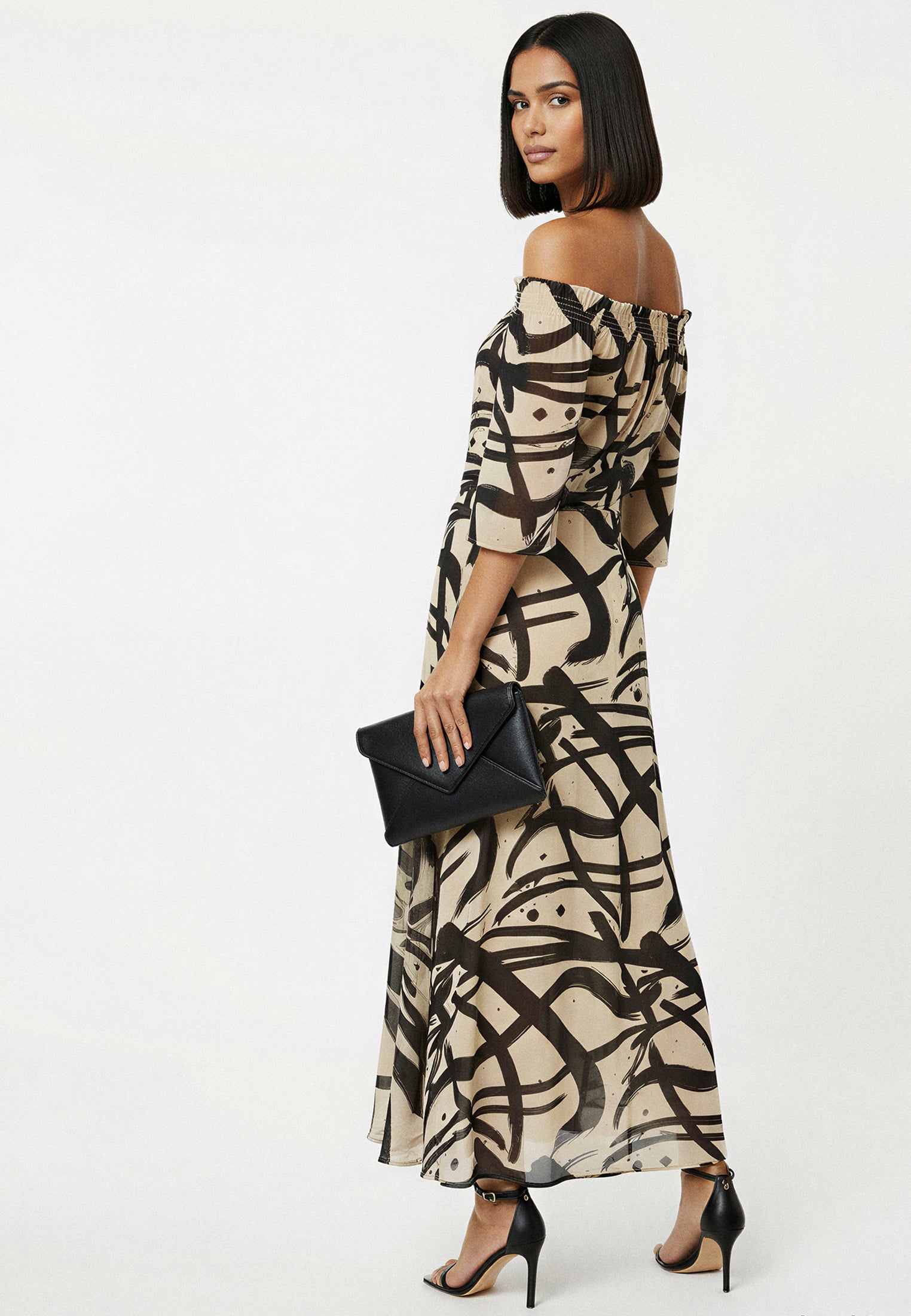 LOVELY OFF THE SHOULDER DRESS DYNAMIC TAUPE