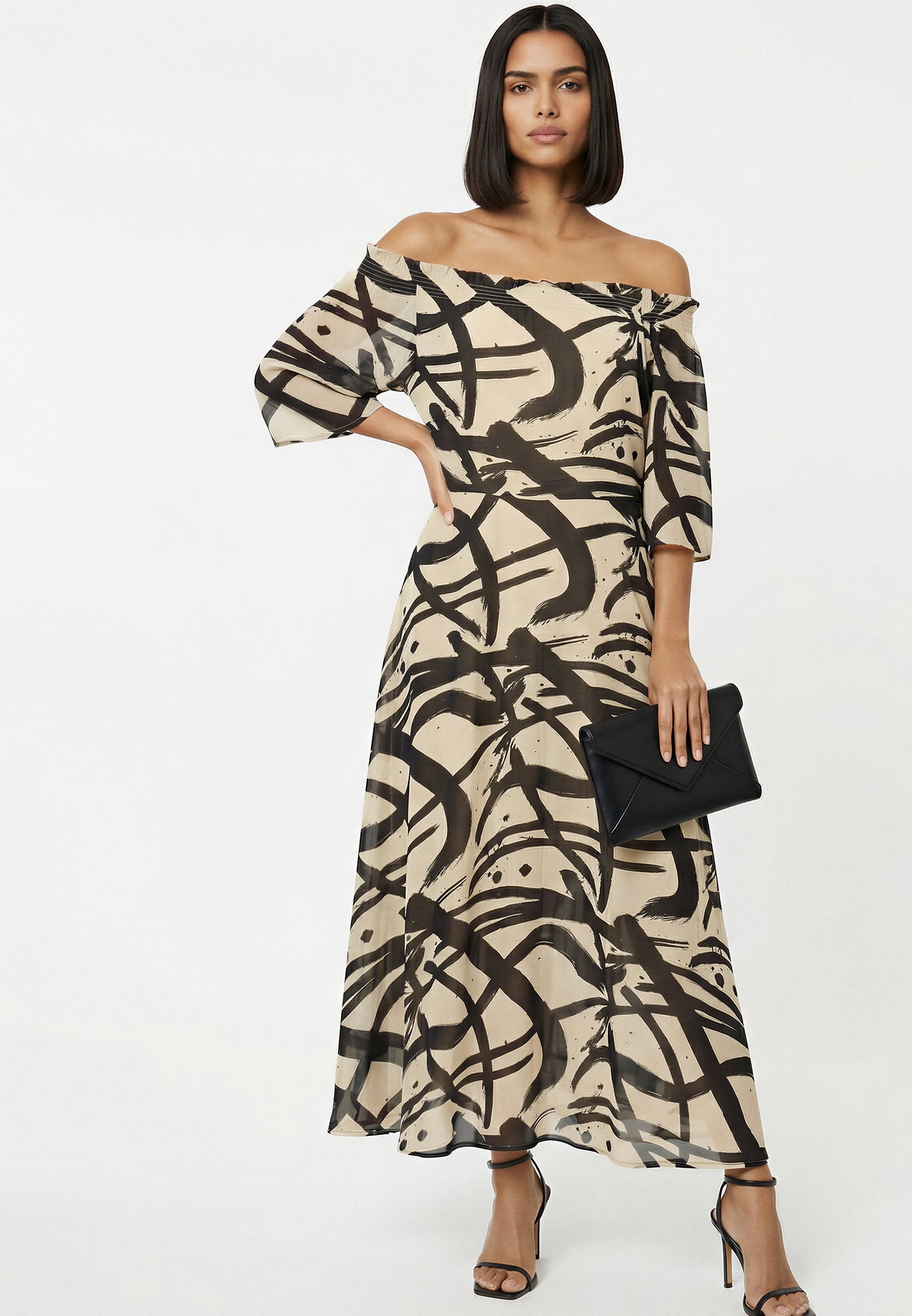 LOVELY OFF THE SHOULDER DRESS DYNAMIC TAUPE