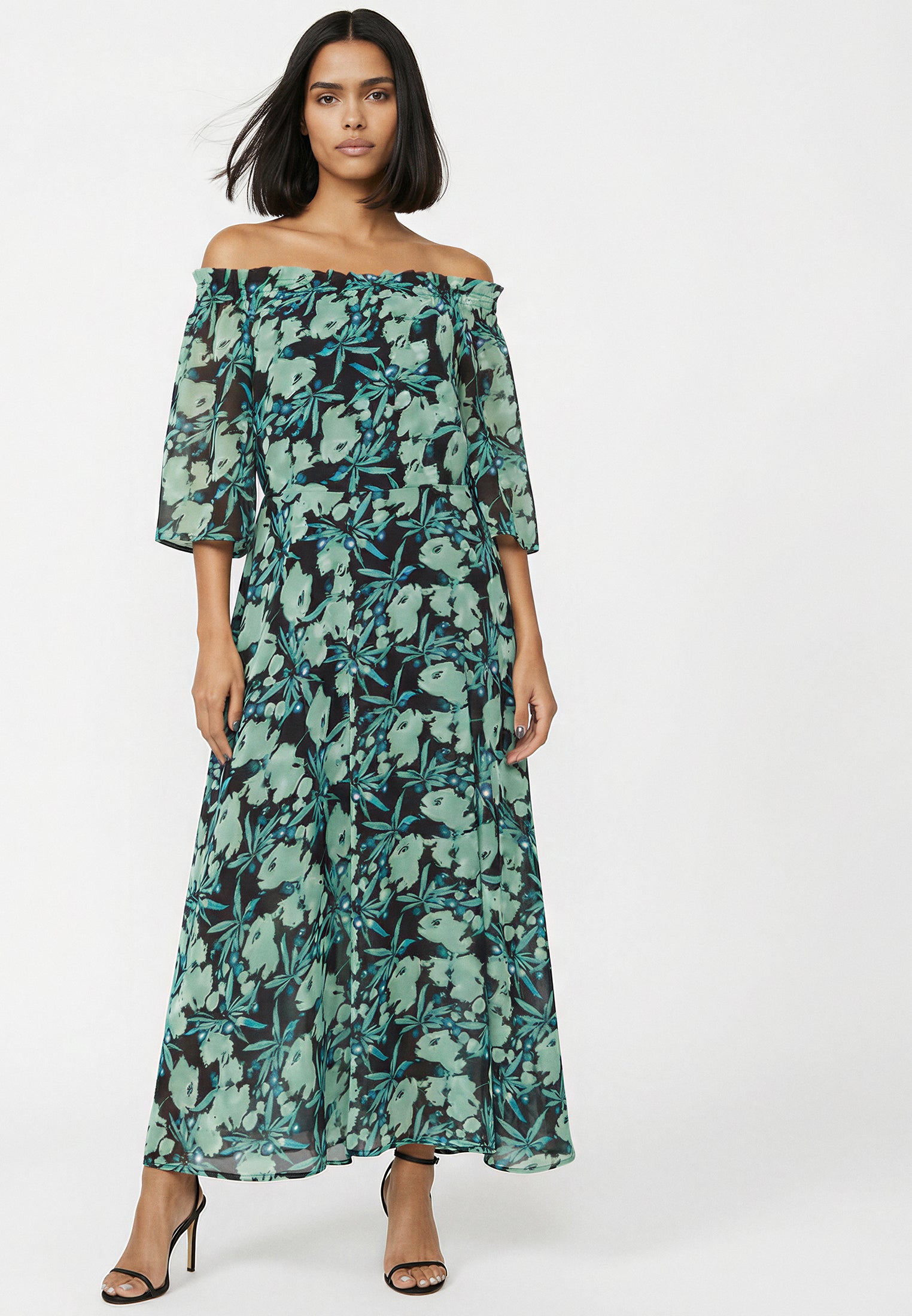 LOVELY OFF THE SHOULDER DRESS PRIME GREEN