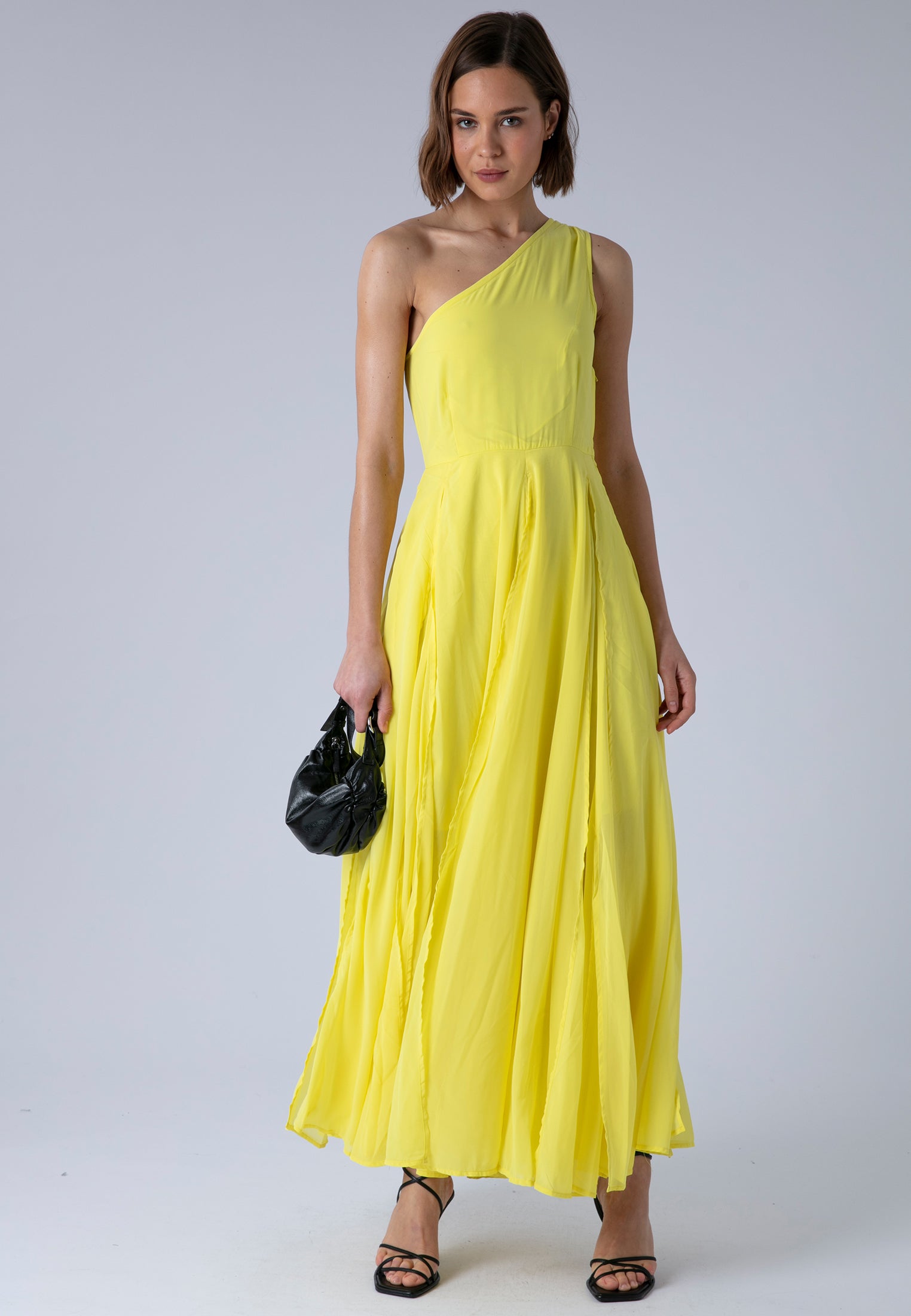 fitted lace wedding dress RELIGION Select One Shoulder Yellow Maxi Dress