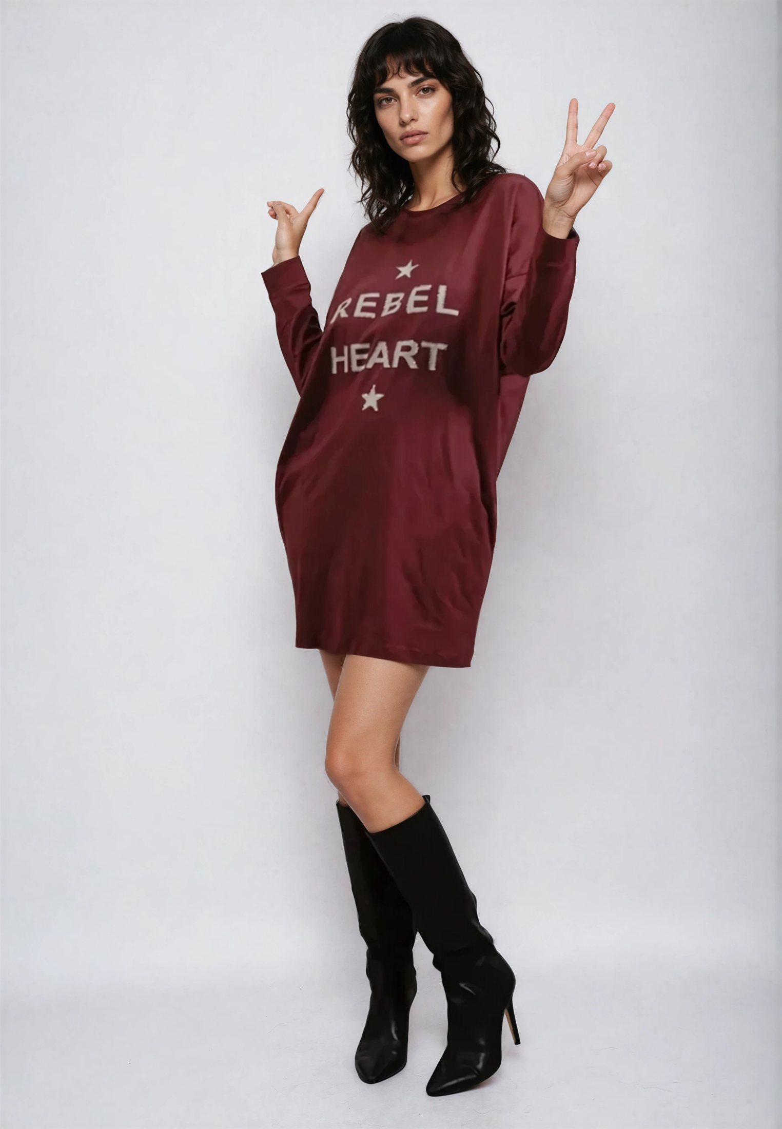 REBEL DRESS WITH SEQUIN SLOGAN PORT