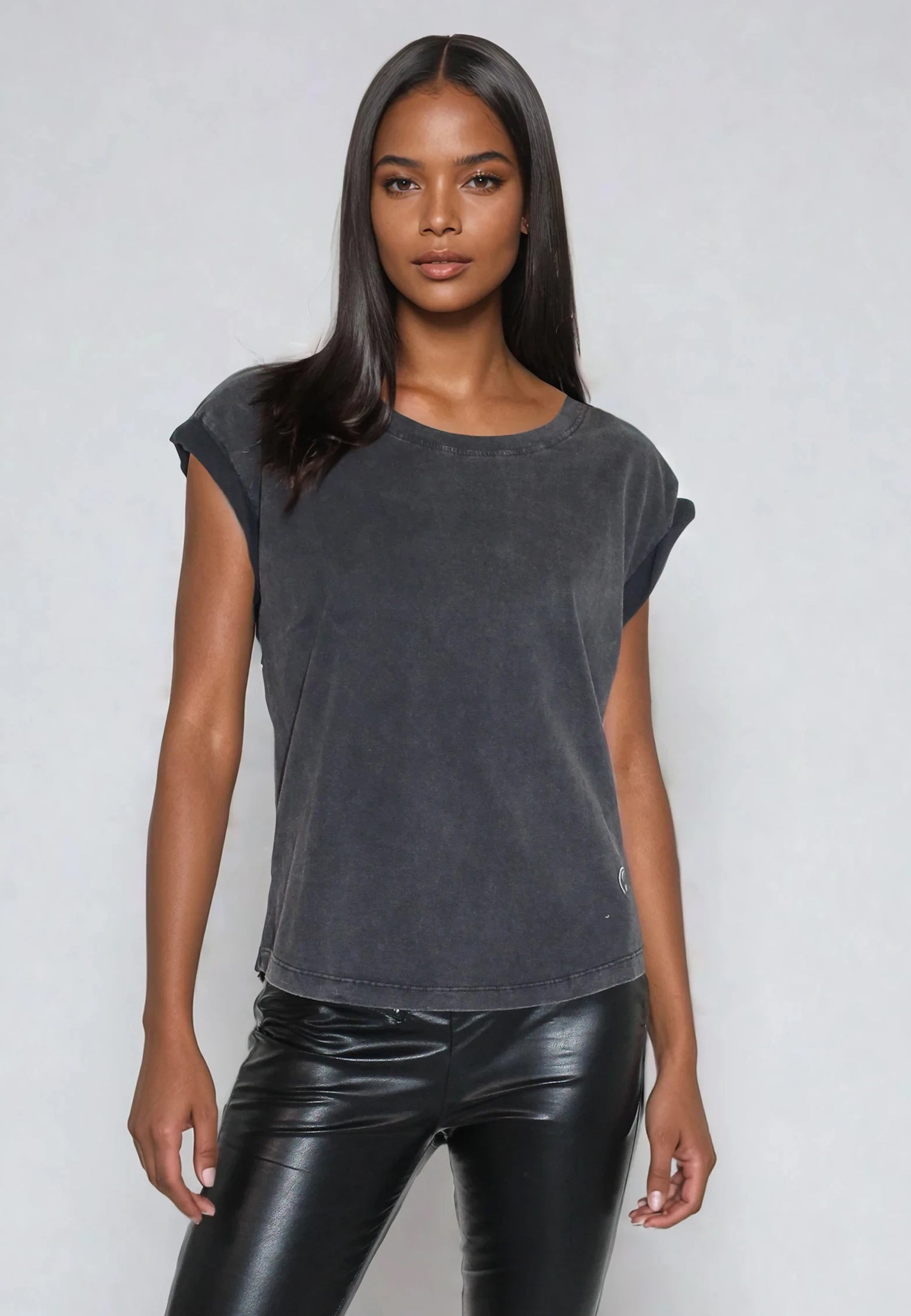ROLLED CAP SLEEVE VINTAGE BLACK