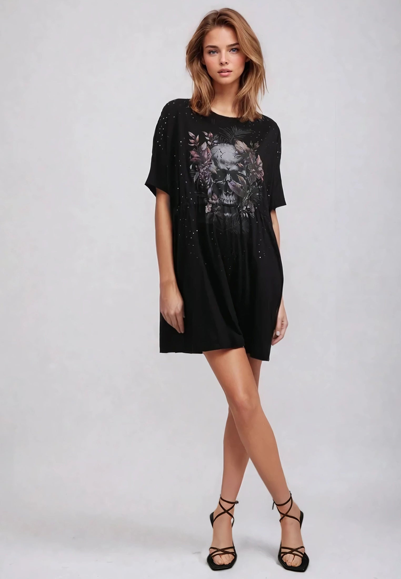 TOPAZ DRESS BOTANICAL SKULL BLACK