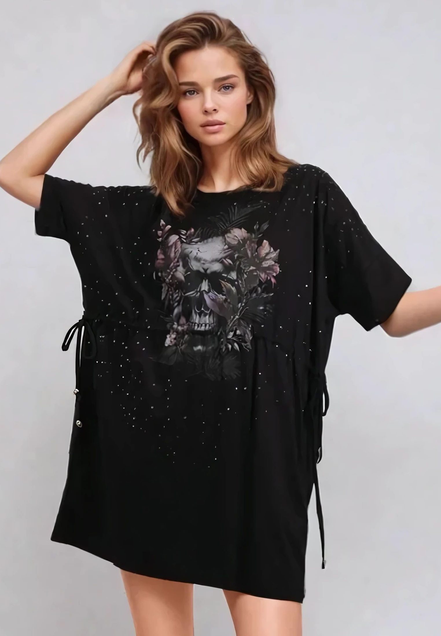 TOPAZ DRESS BOTANICAL SKULL BLACK1