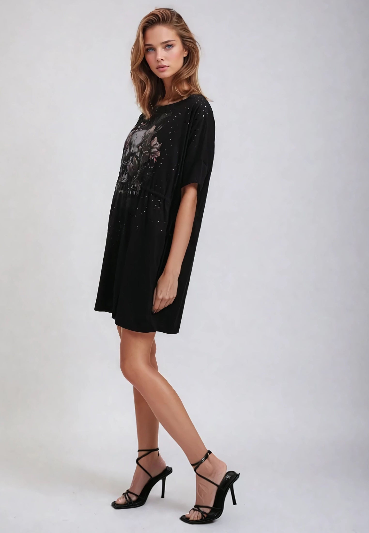 TOPAZ DRESS BOTANICAL SKULL BLACK