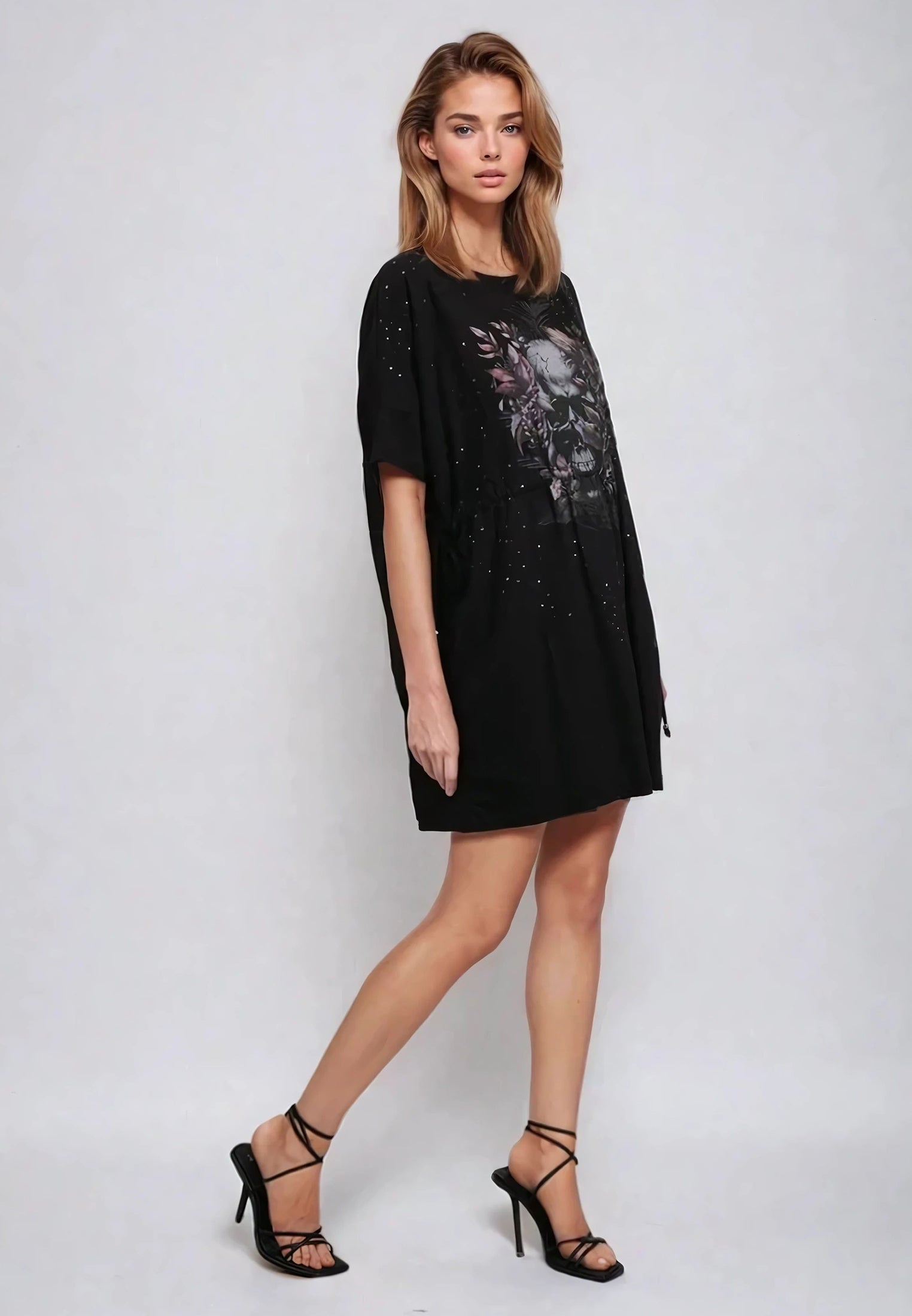 TOPAZ DRESS BOTANICAL SKULL BLACK