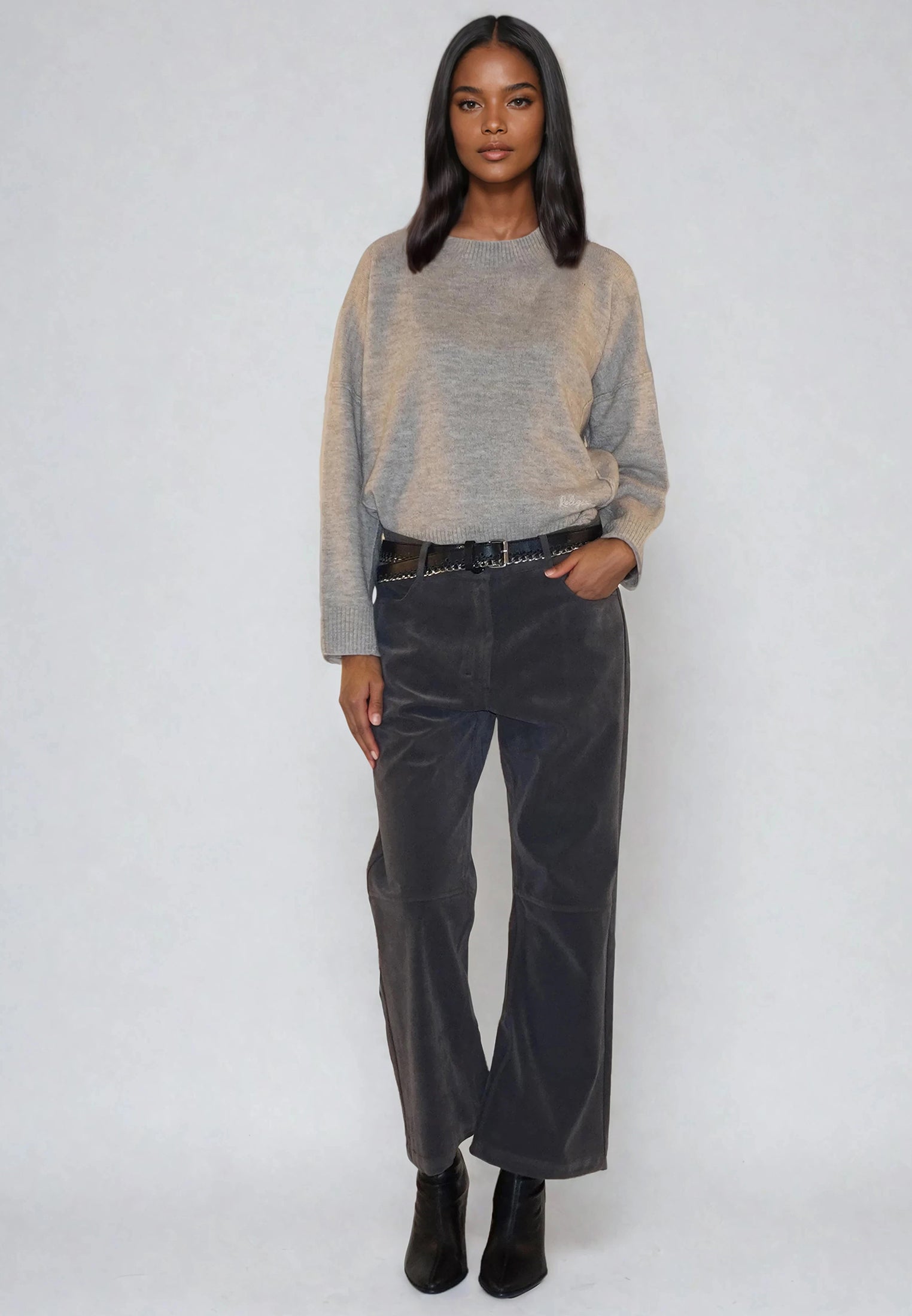 GALAXY SUEDE TROUSERS GREY