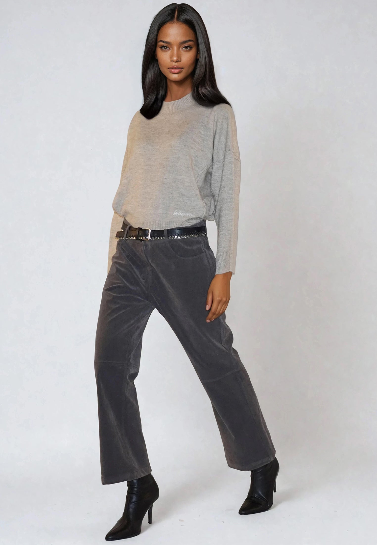 GALAXY SUEDE TROUSERS GREY