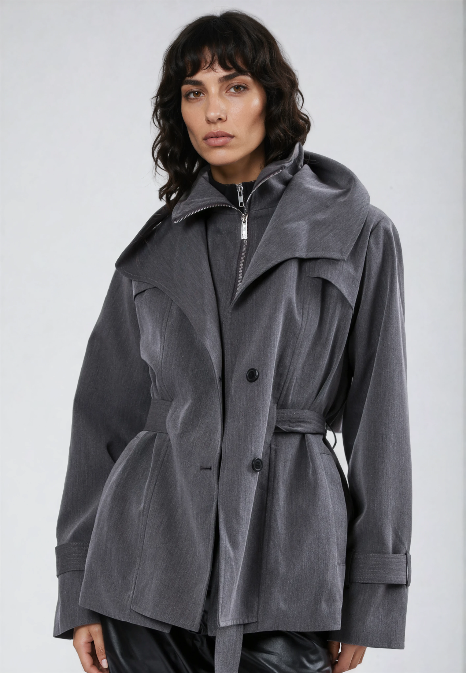 リエルリシェStall set Rever Pea Coat チャコールグレー RELIGION Rhodium Short Grey Trenchcoat