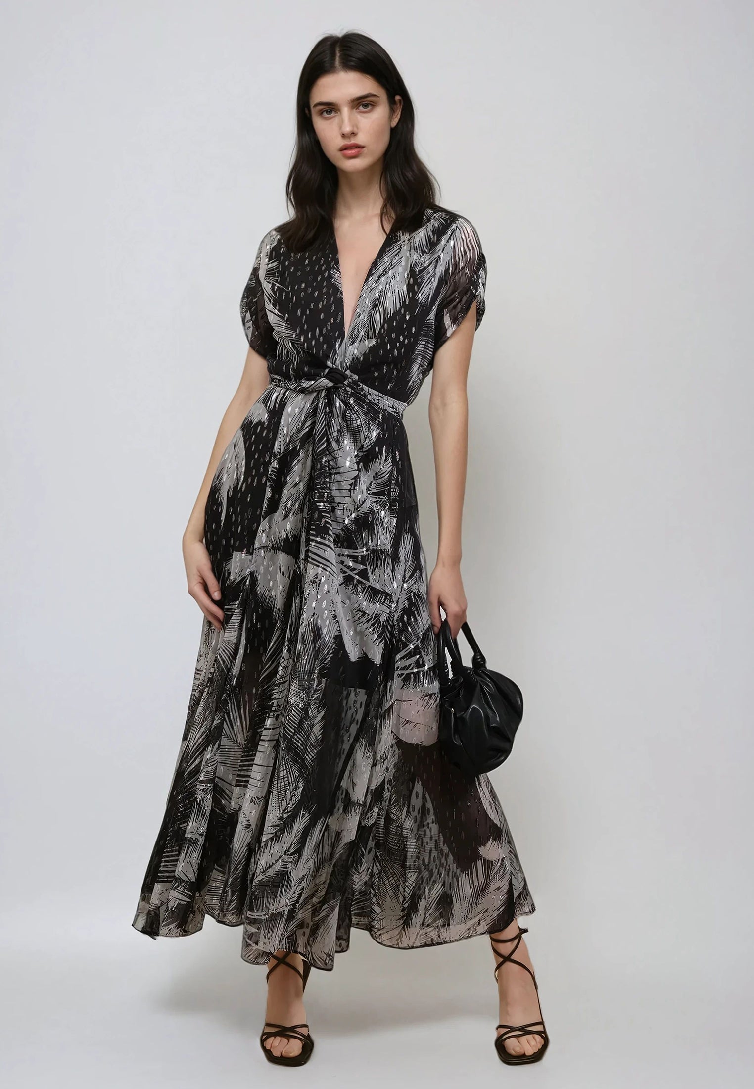 handcrafted black maxi dress Handcrafted Black Lace Evening Dress, Beaded Chiffon Prom Gown