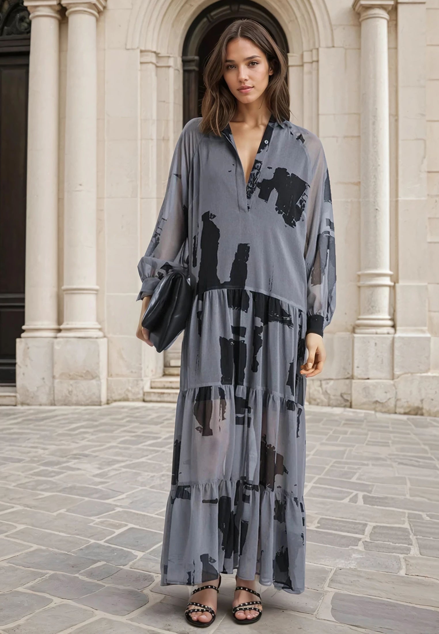 CALA MAXI DRESS ABSTRACT FACADE PRINT