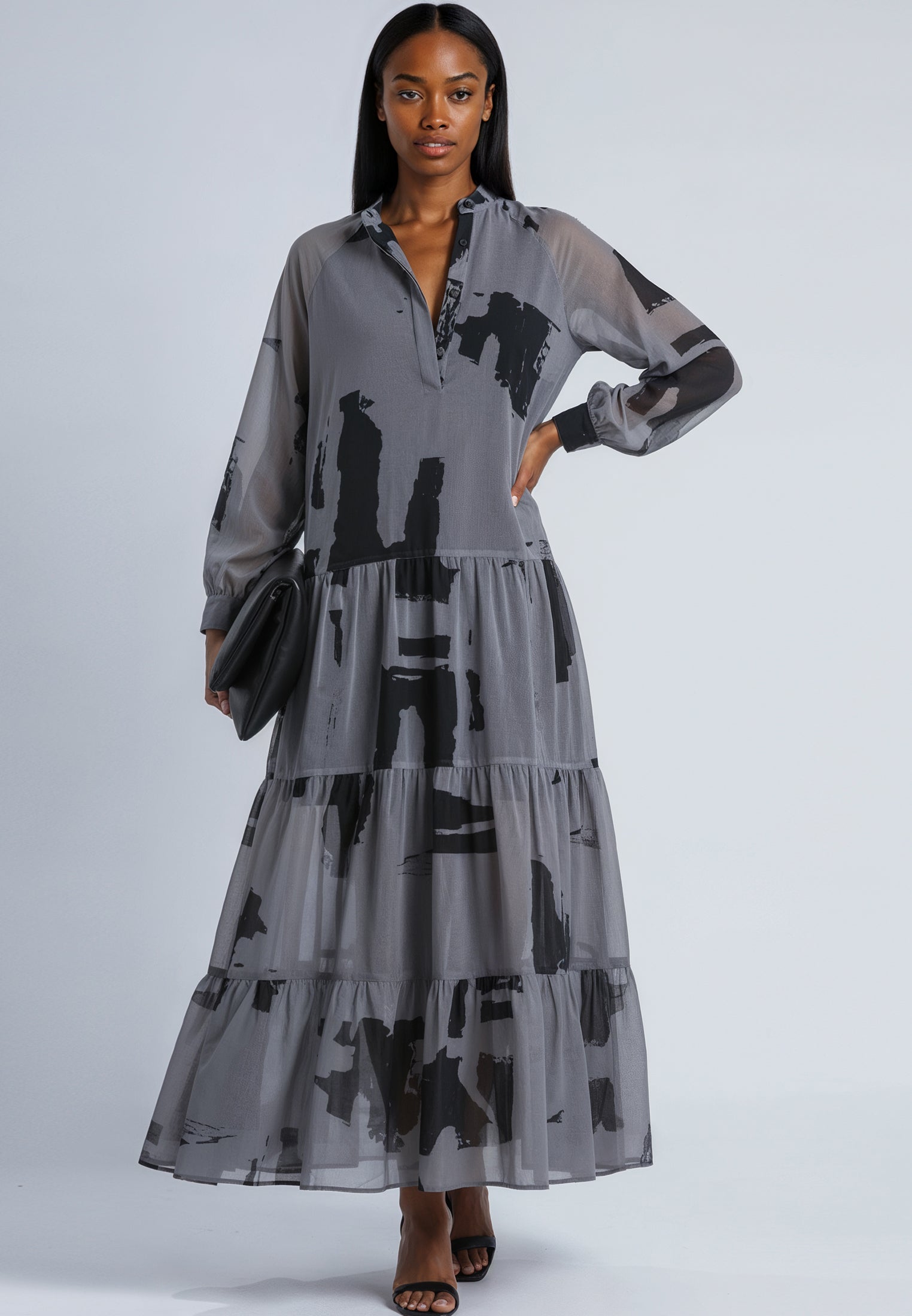 CALA MAXI DRESS ABSTRACT FACADE PRINT
