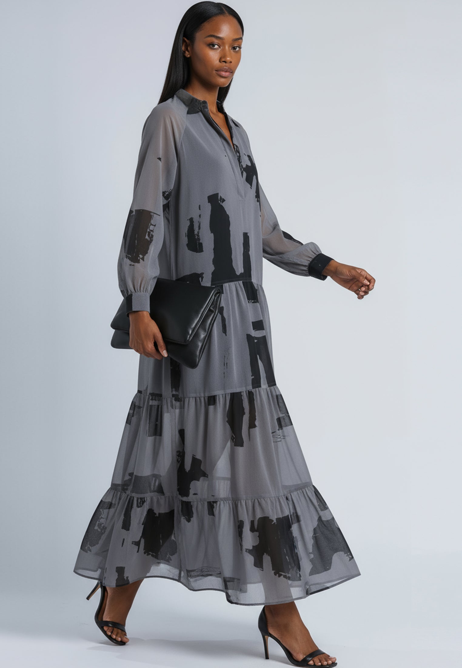 CALA MAXI DRESS ABSTRACT FACADE PRINT
