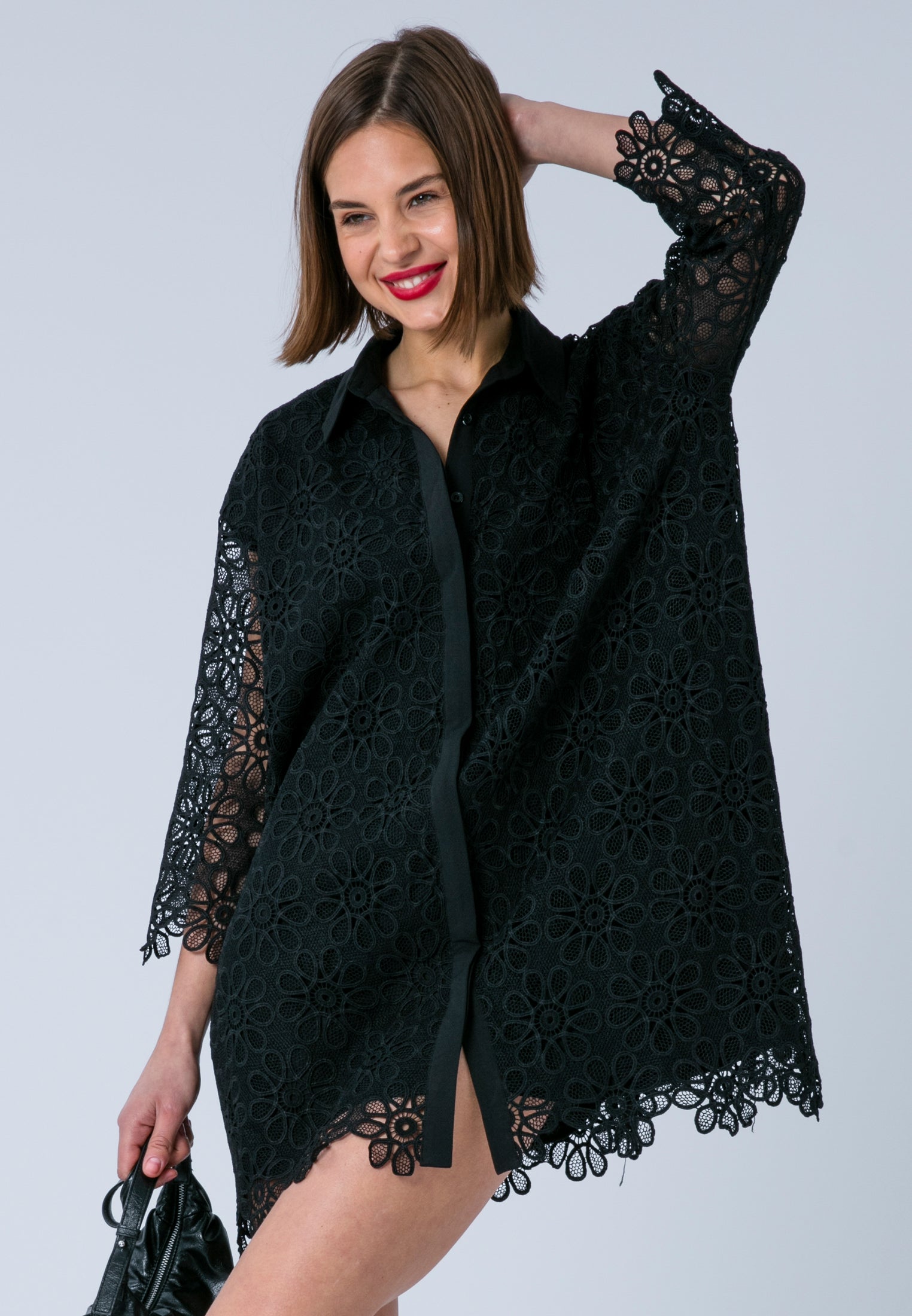 RELIGION Black Floral Lace Ellie Kaftan Dress