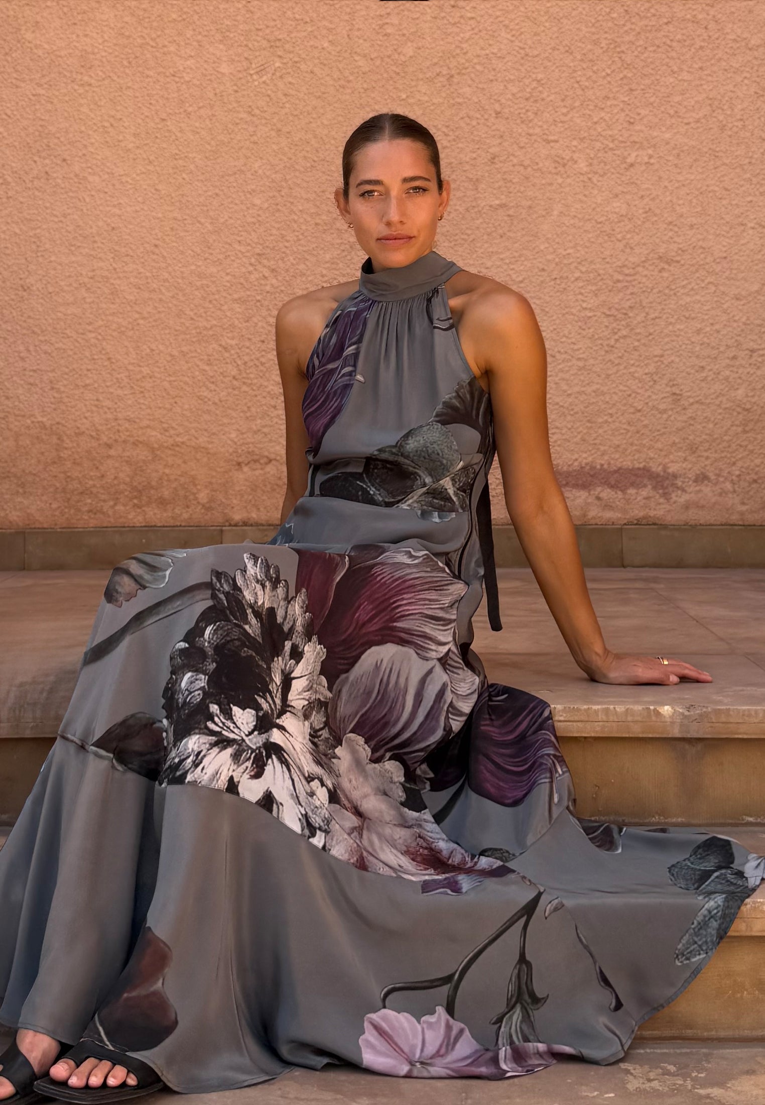 DENISE MAXI DRESS FLORAL TAUPE