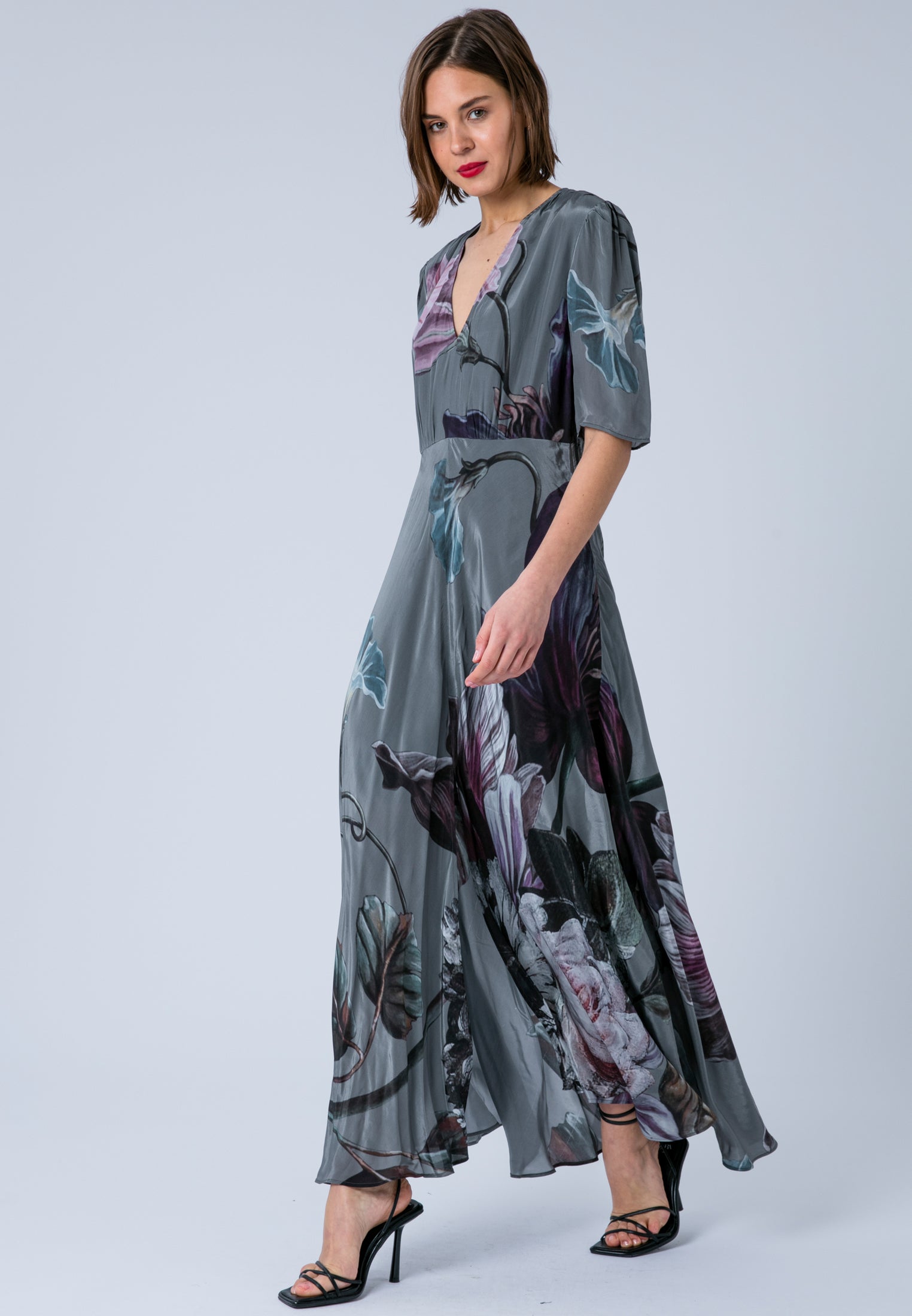 ENID MAXI TEA DRESS FLORAL TAUPE