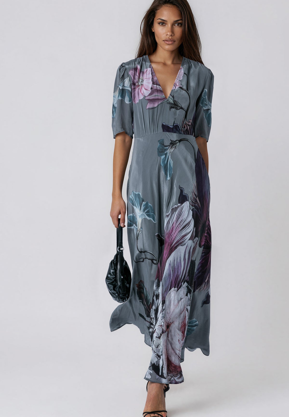 ENID MAXI TEA DRESS FLORAL TAUPE