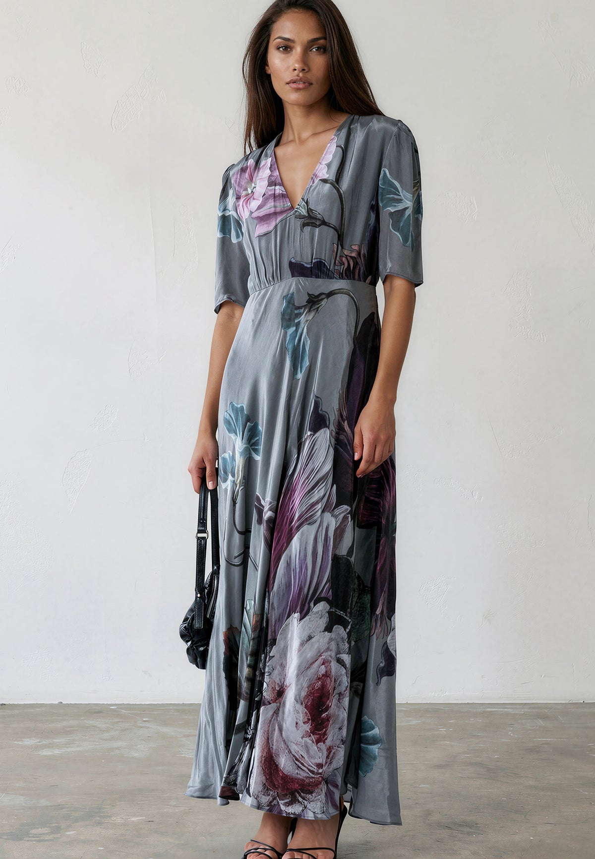 ENID MAXI TEA DRESS FLORAL TAUPE