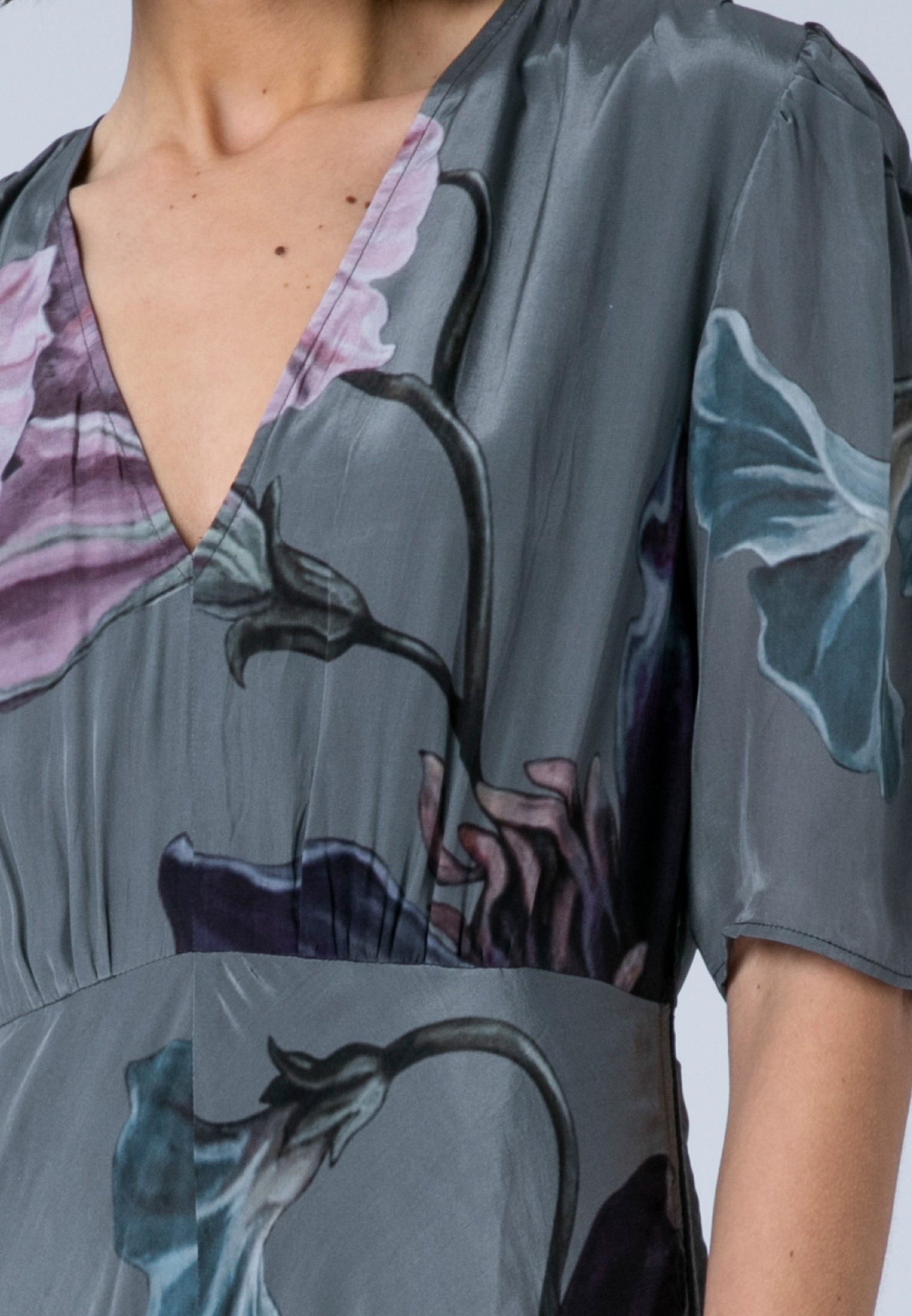 ENID MAXI TEA DRESS FLORAL TAUPE