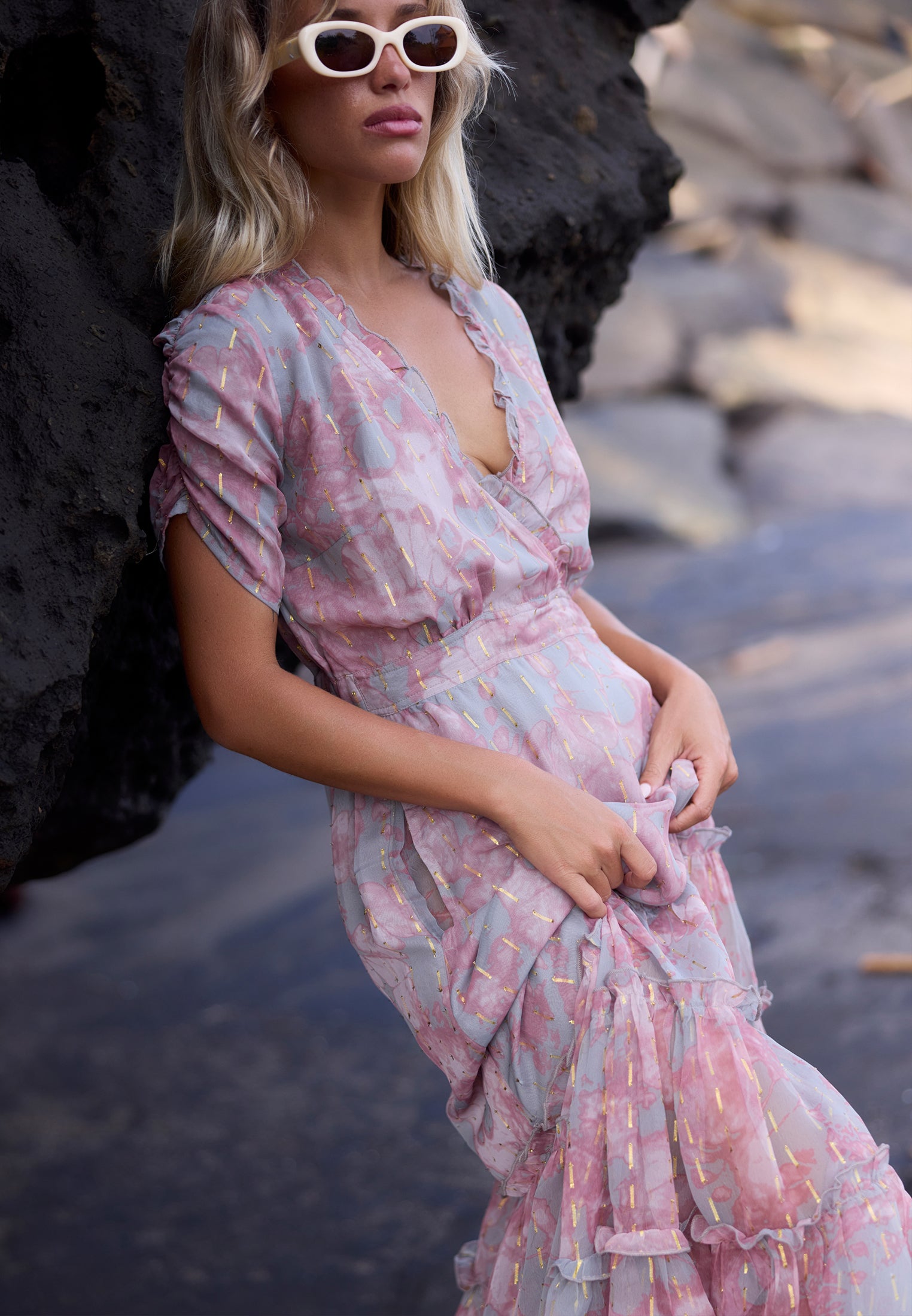 JESSIE MAXI DRESS PINK & GREY