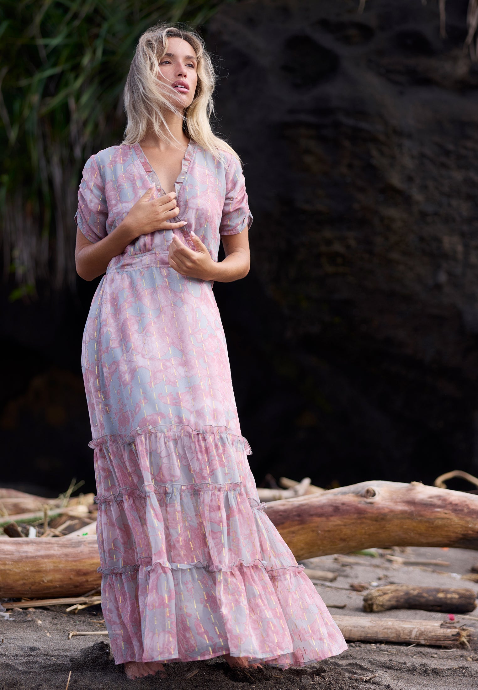 JESSIE MAXI DRESS PINK & GREY