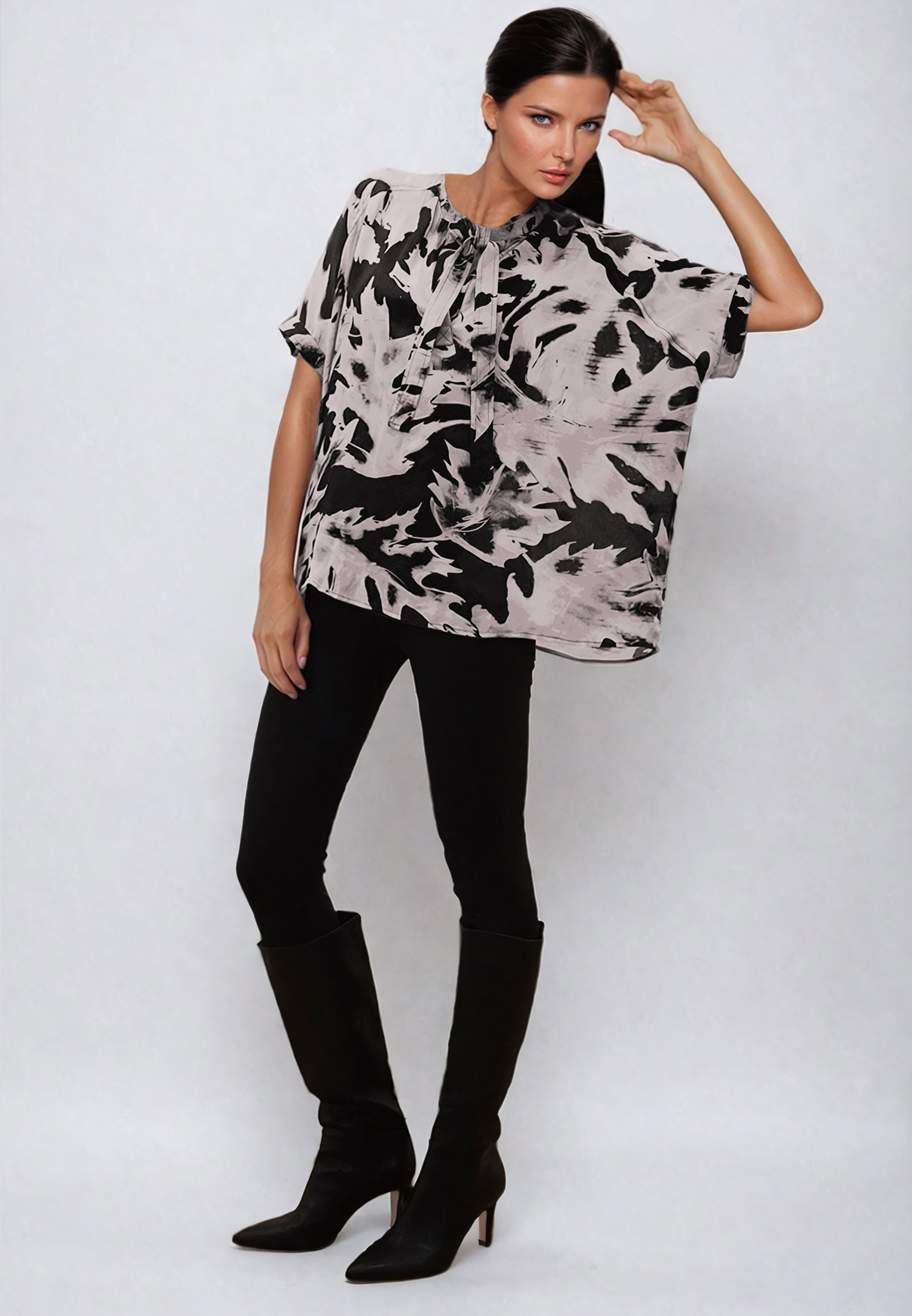HIDDEN BLOUSE CAMO BLACK