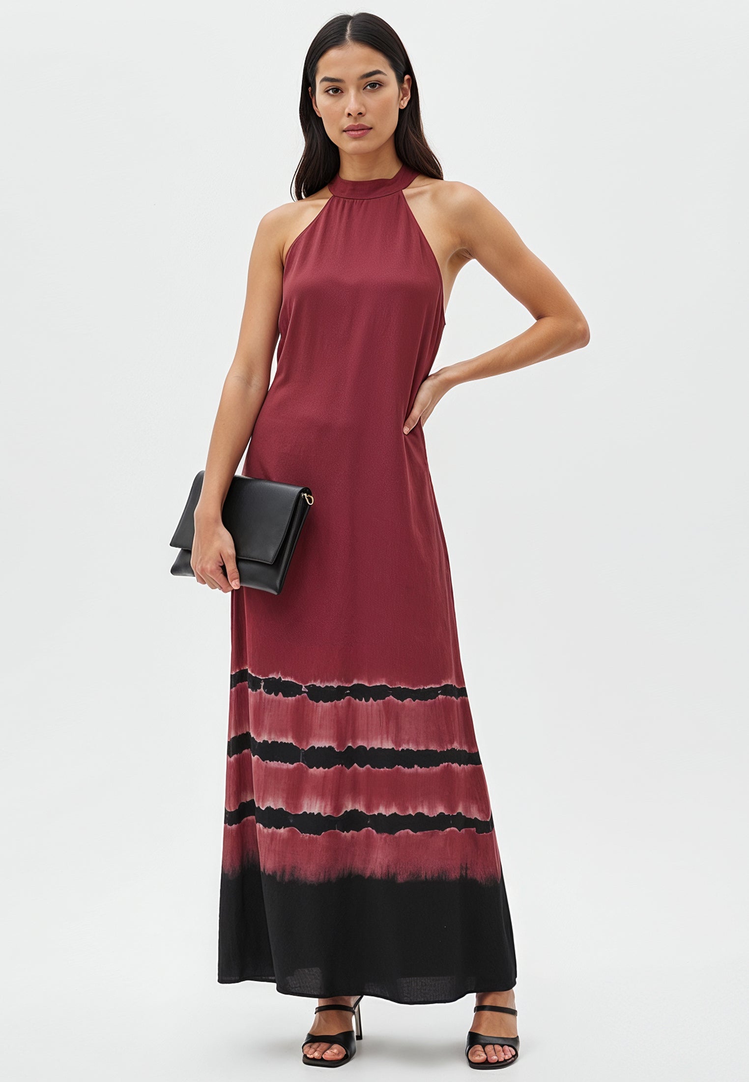black and red tie dye dress Red and Black Tie Dye Maxi Dress Size XL Sleeveless V-Neck Dress Boho Casual