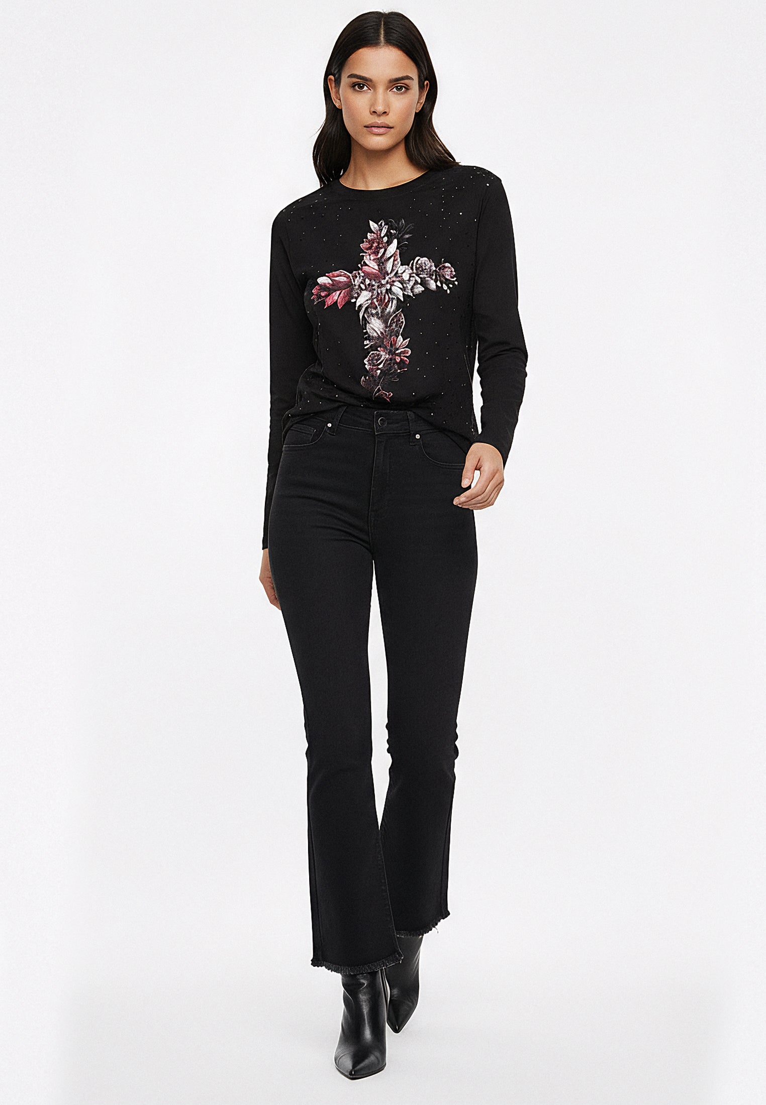 CROSS BOTANICAL LONG SLEEVE TOP BLACK