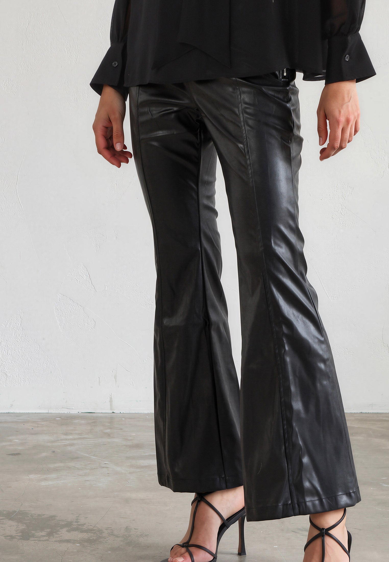 FORCE FLARED TROUSERS BLACK LEATHER LOOK