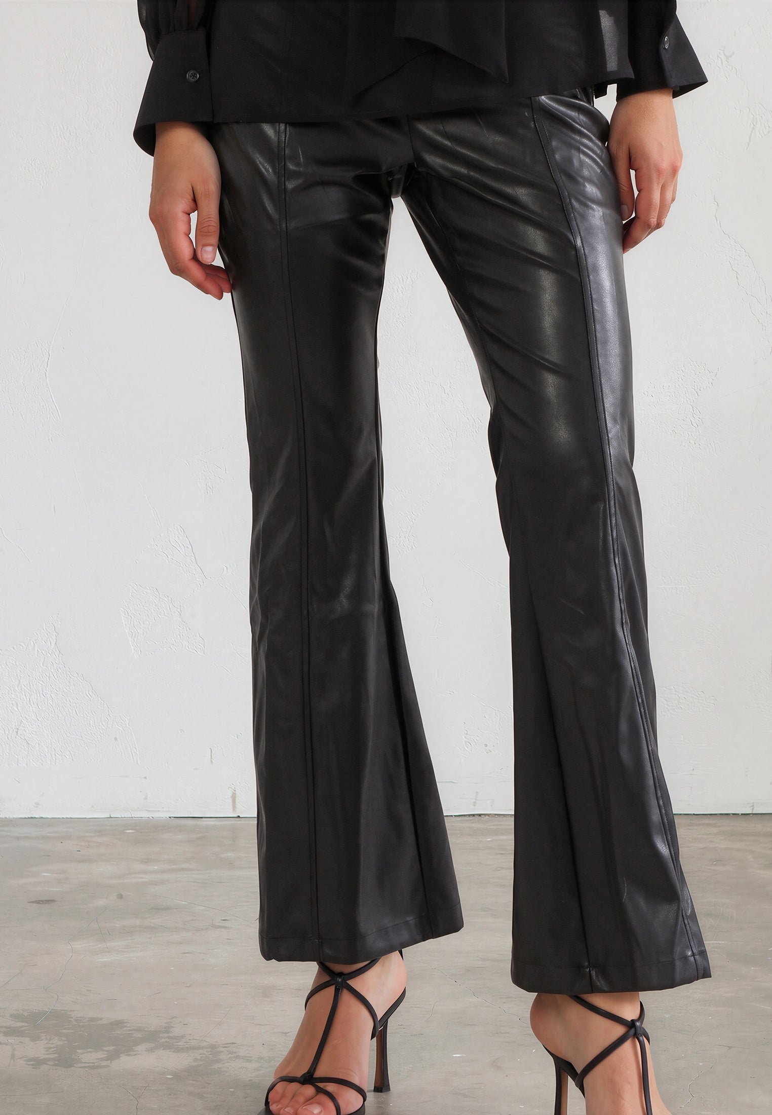 FORCE FLARED TROUSERS BLACK LEATHER LOOK