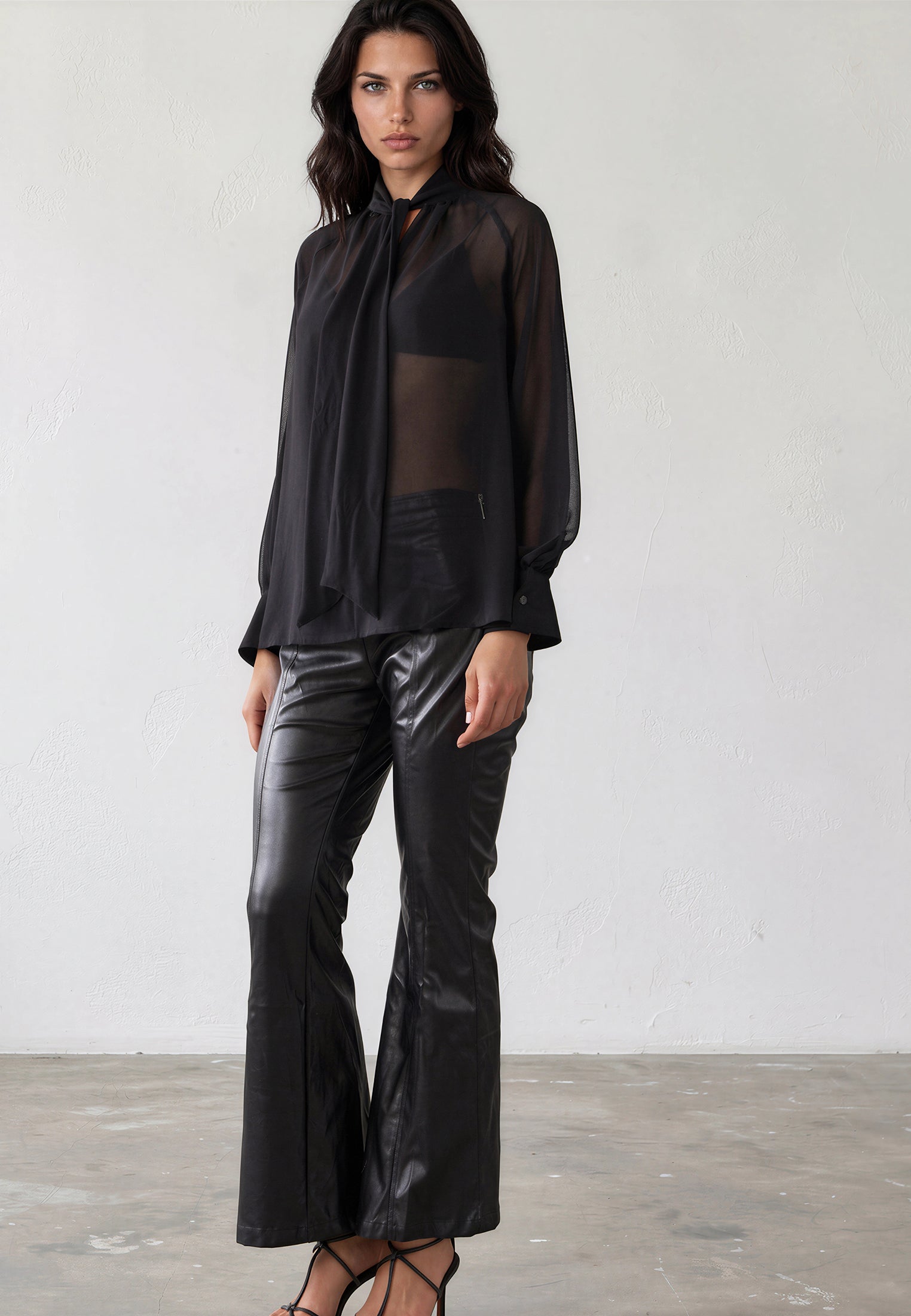 FORCE FLARED TROUSERS BLACK LEATHER LOOK