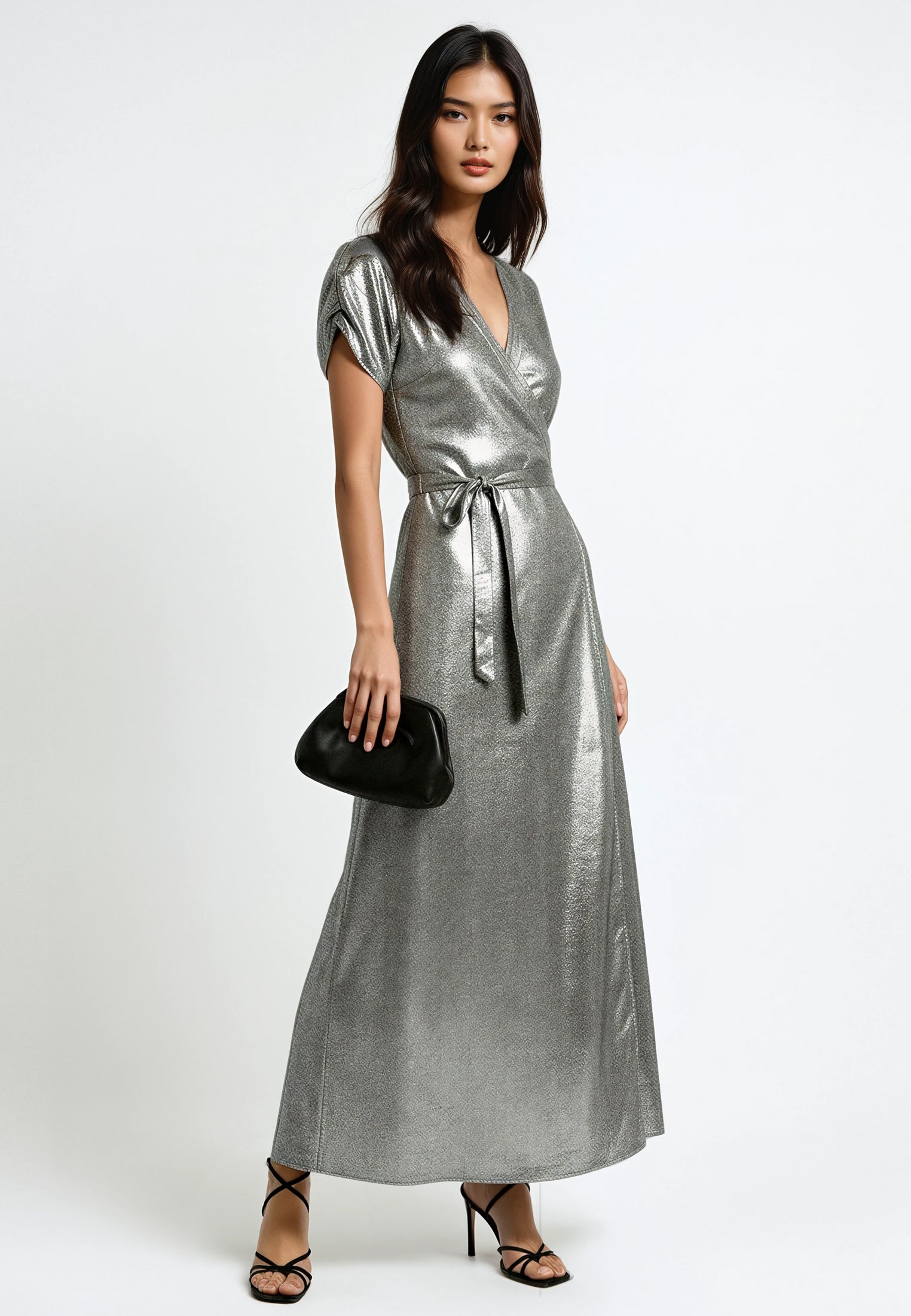 FOLD WRAP DRESS SILVER FOIL
